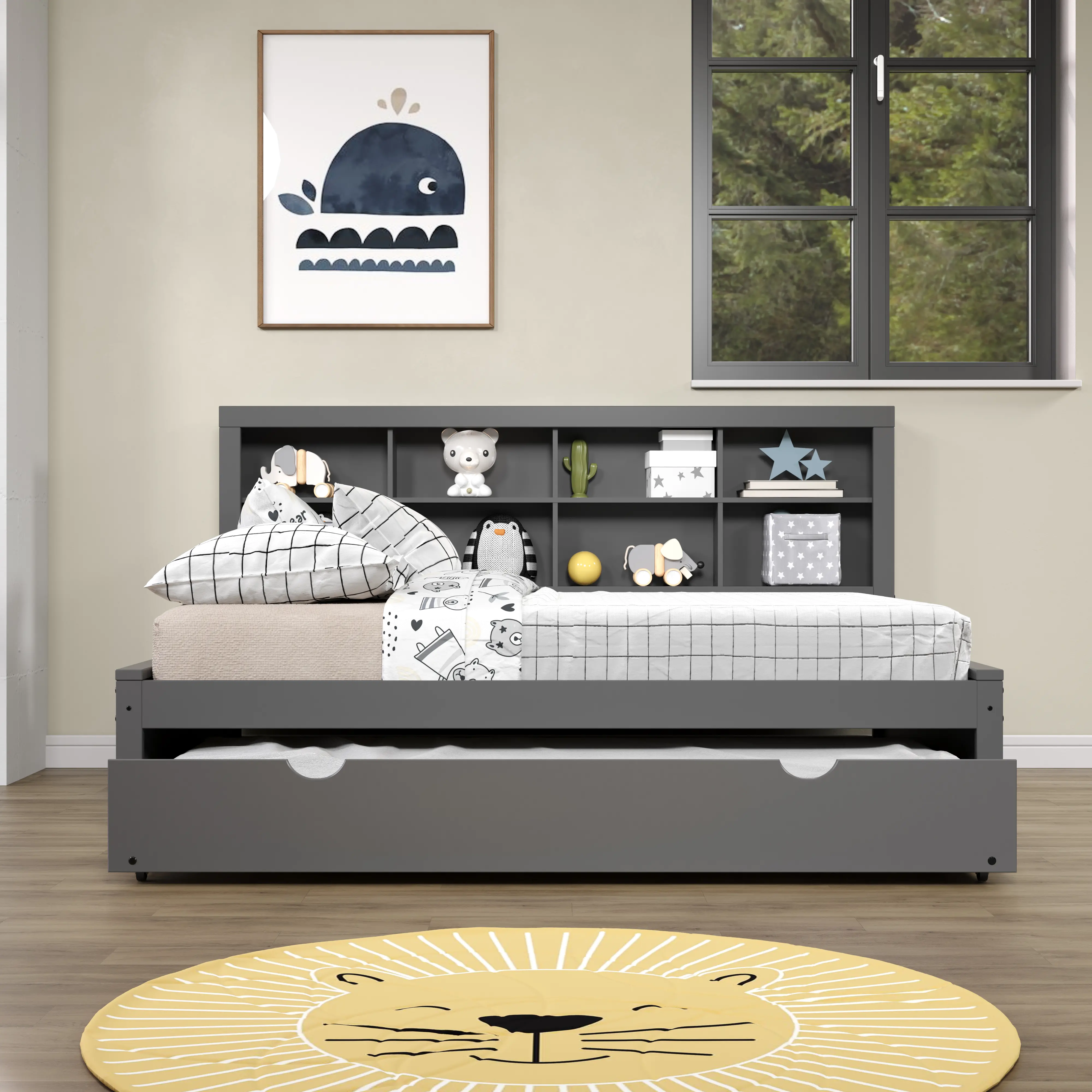 Gray Full Bookcase Daybed with Trundle-1
