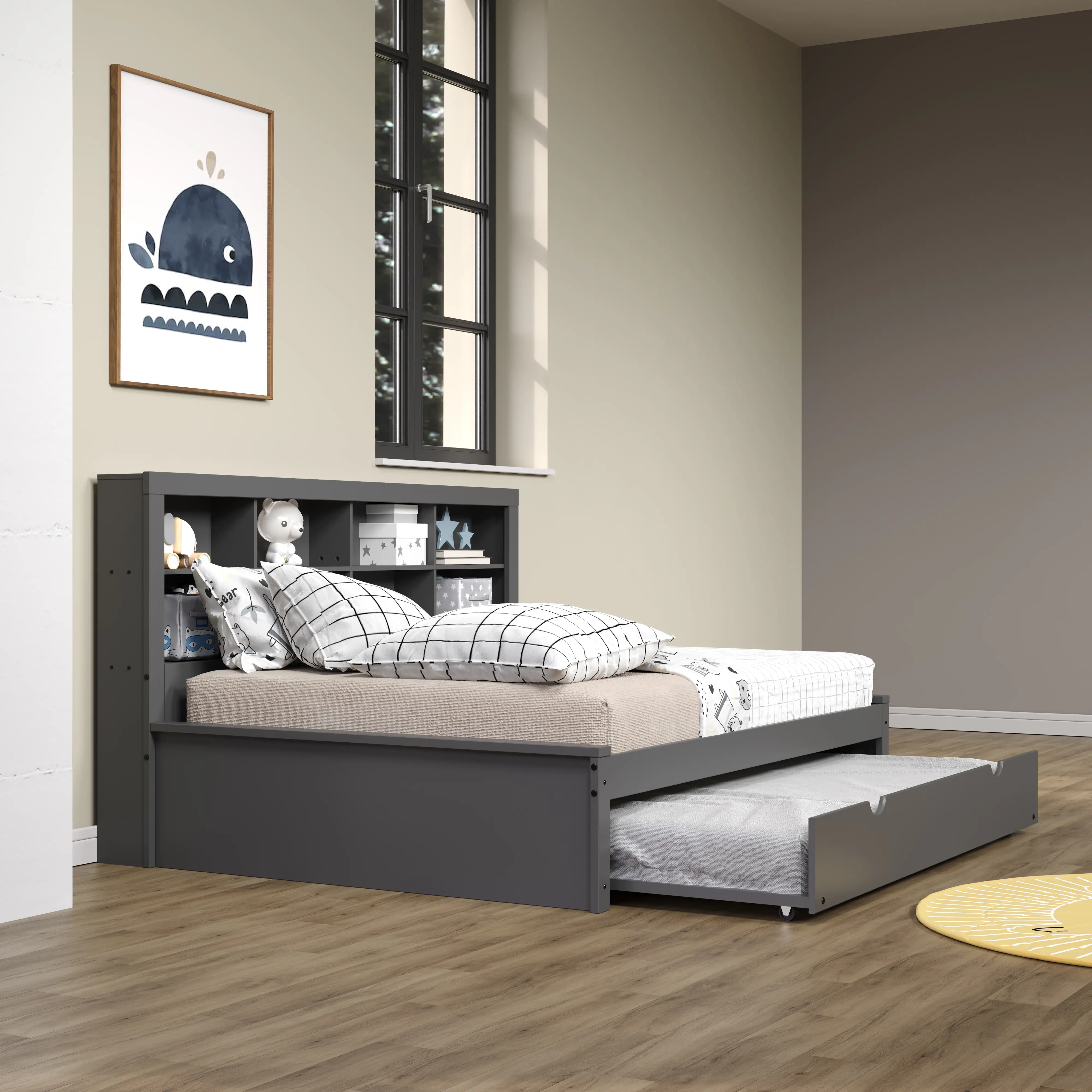 Gray Full Bookcase Daybed with Trundle-3