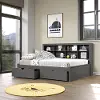 Gray Full Bookcase Daybed with Storage Drawers
