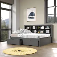 Gray Full Bookcase Daybed with Storage Drawers