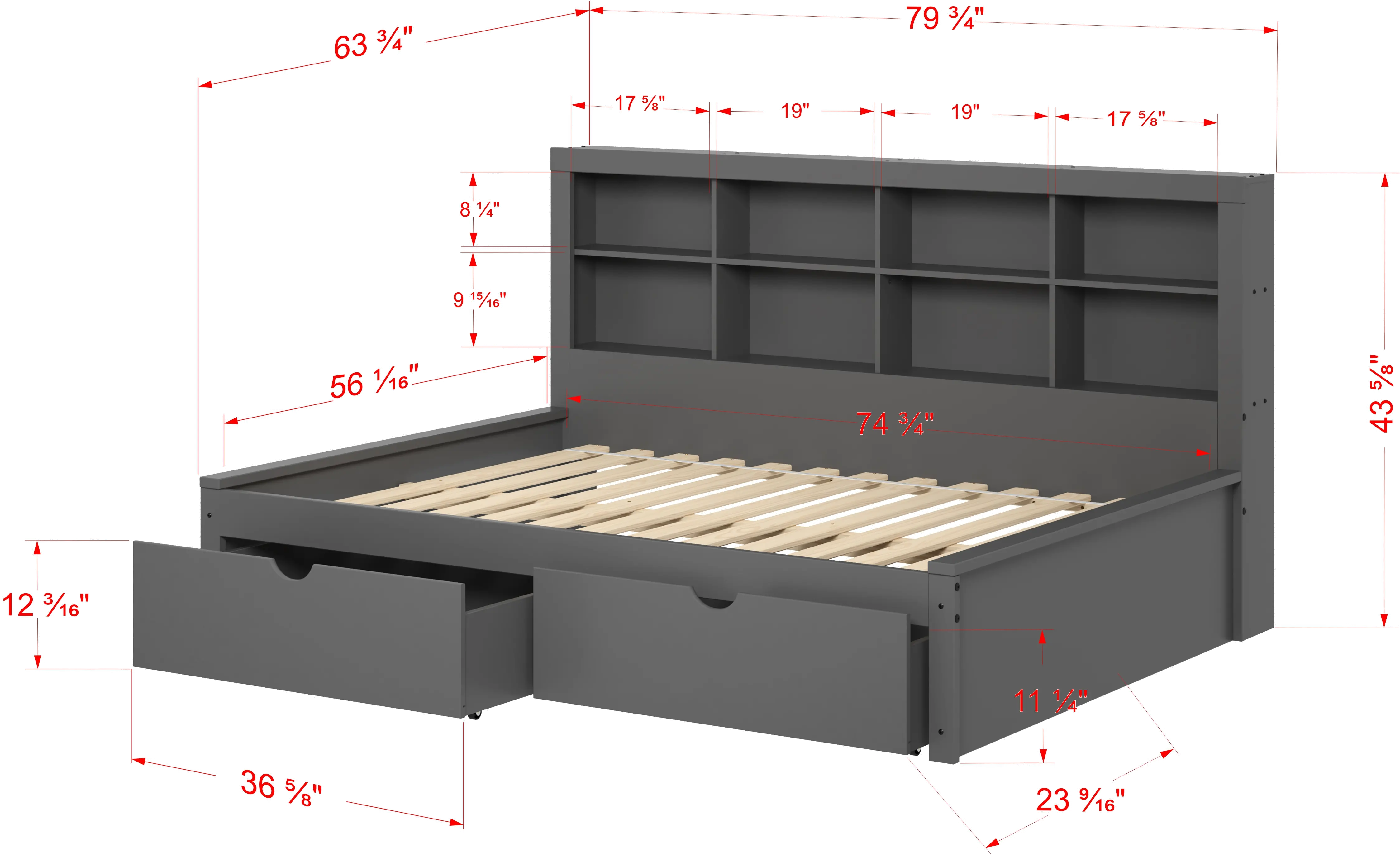 Gray Full Bookcase Daybed with Storage Drawers-5