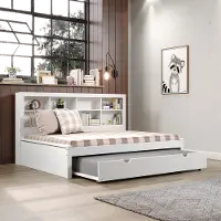 White Full Bookcase Daybed with Trundle
