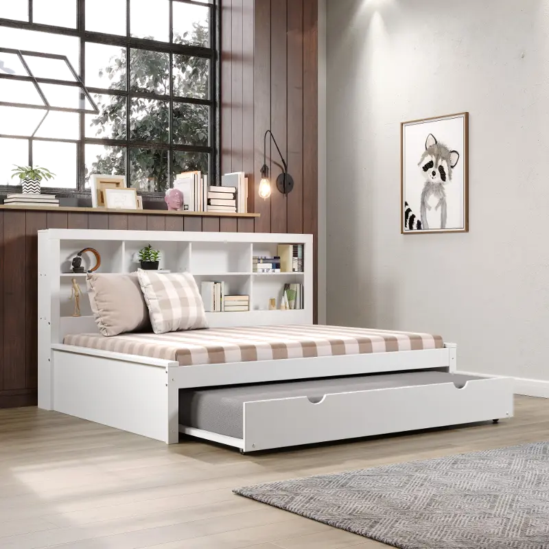 White Full Bookcase Daybed with Trundle