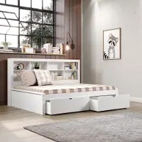 White Full Bookcase Daybed with Storage Drawers