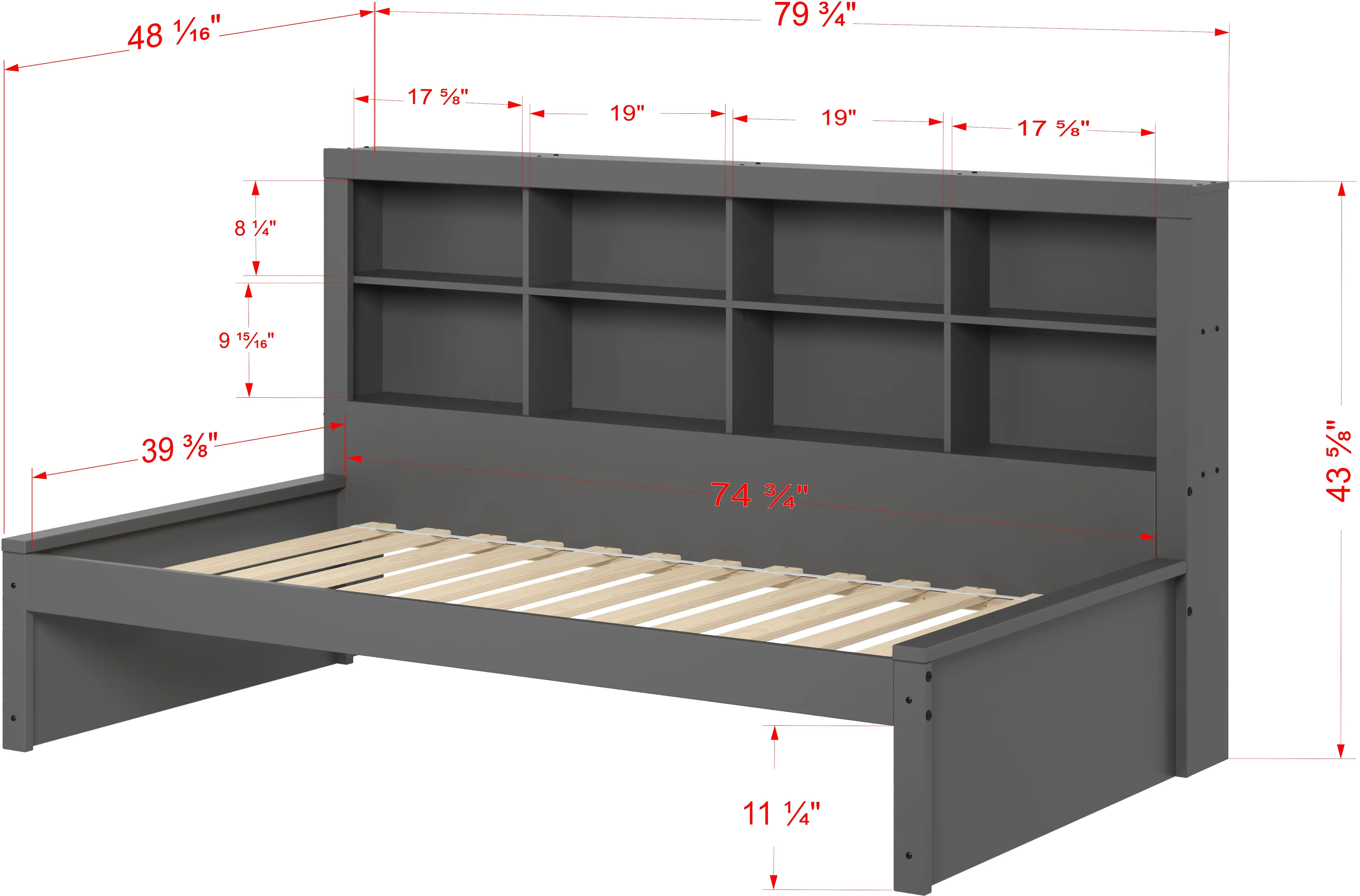 Gray Twin Bookcase Daybed-5