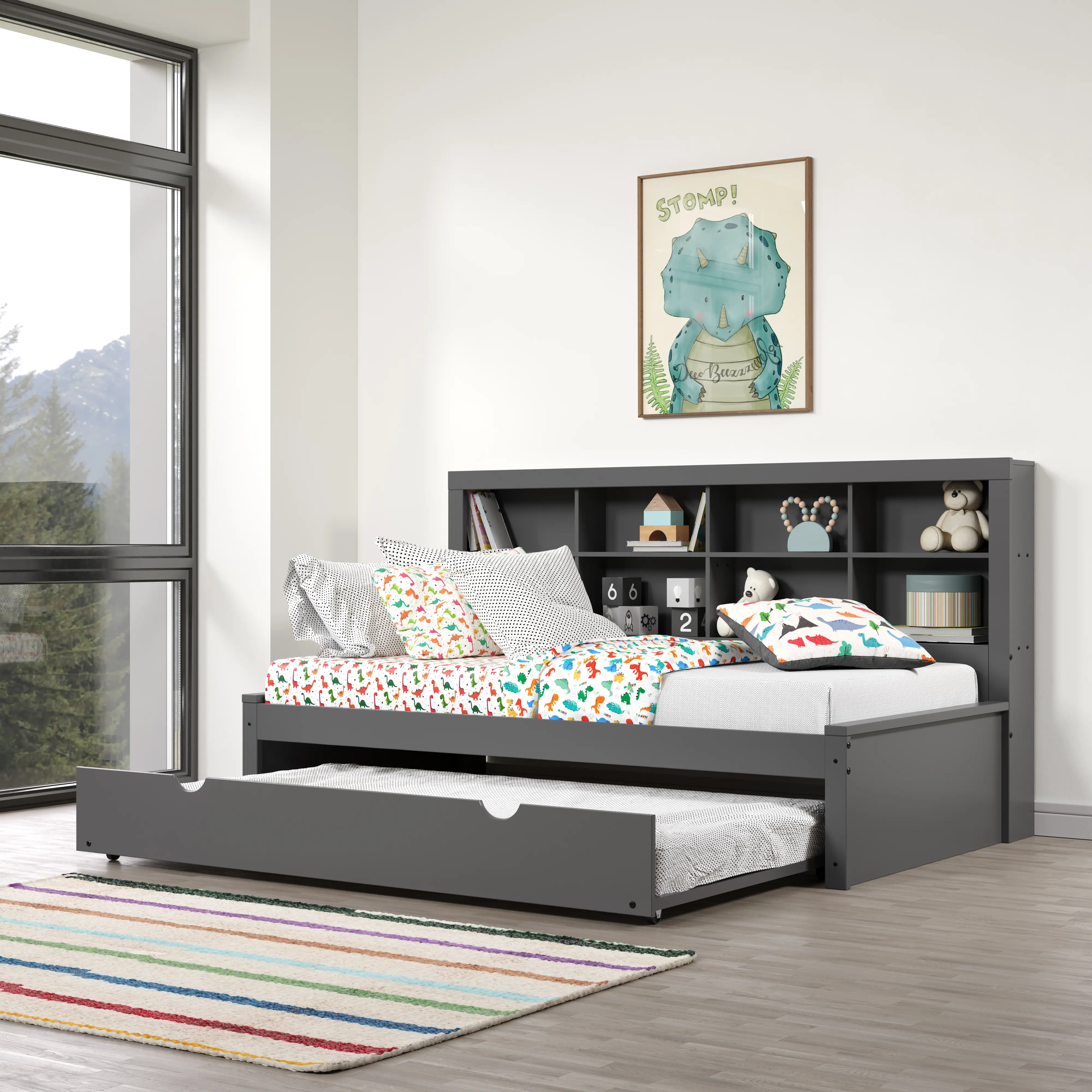 Gray Twin Bookcase Daybed with Trundle-2