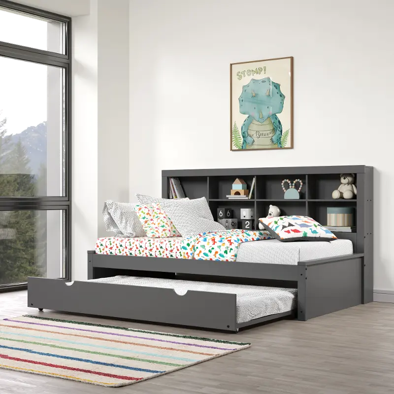 Gray Twin Bookcase Daybed with Trundle