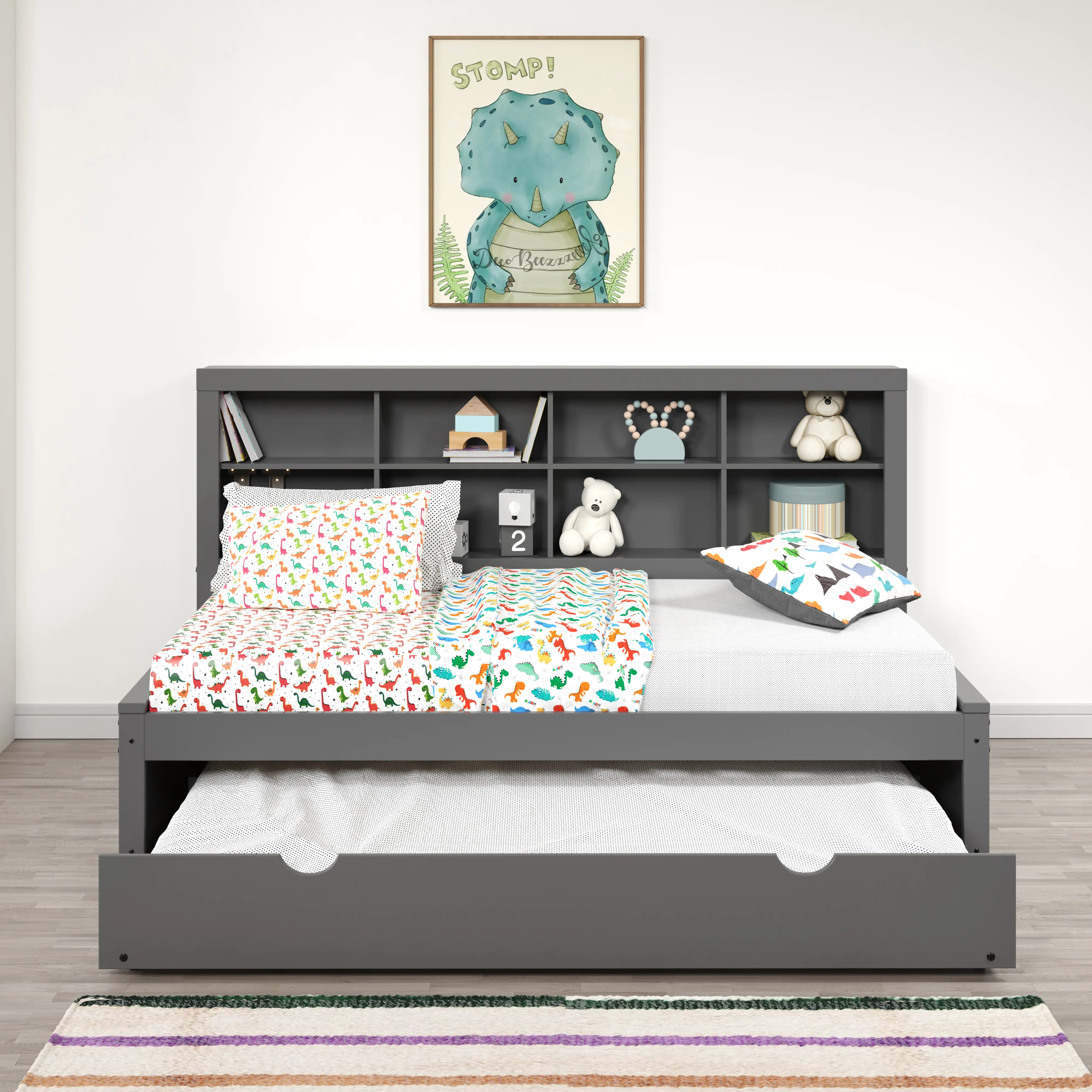 Gray Twin Bookcase Daybed with Trundle-1