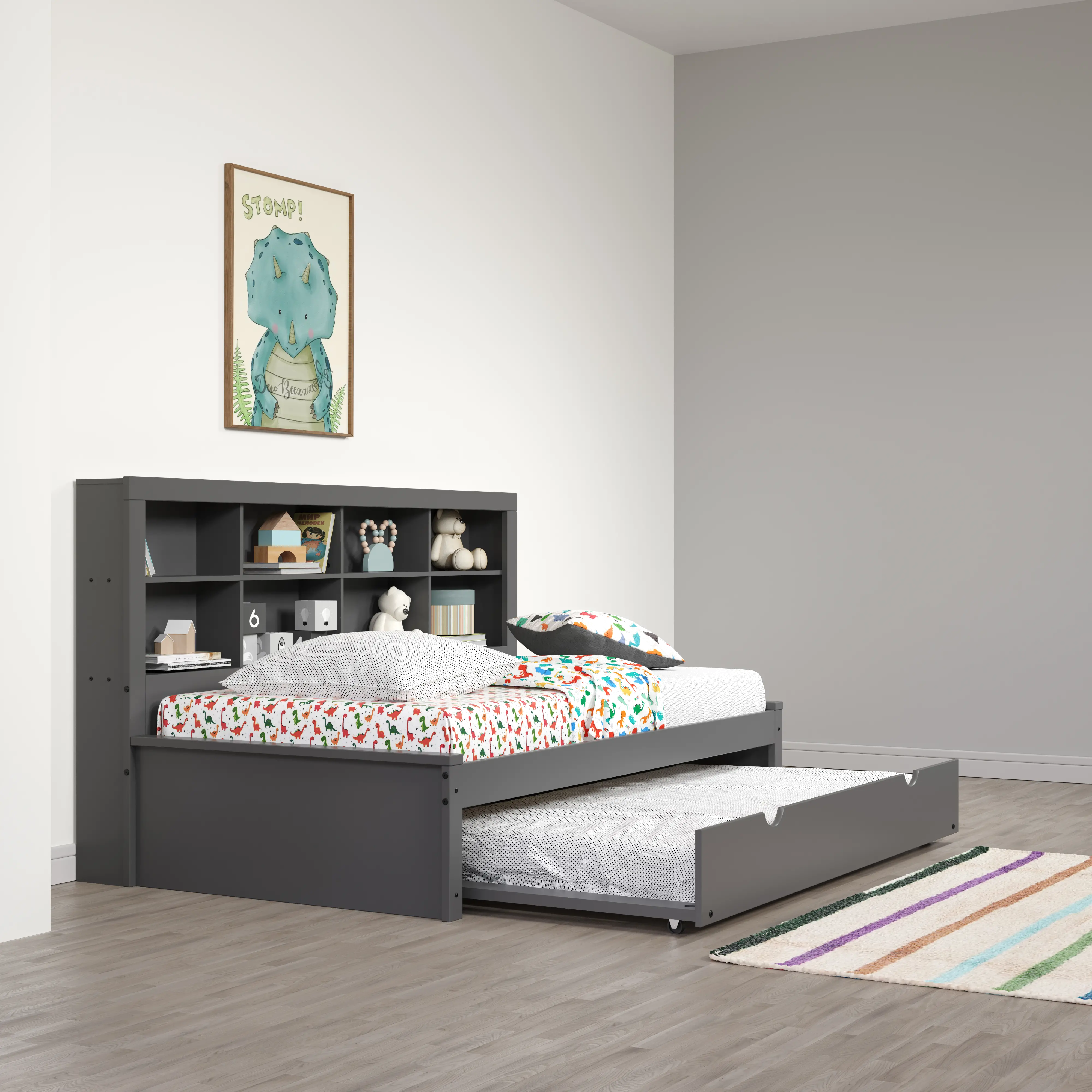 Gray Twin Bookcase Daybed with Trundle-3