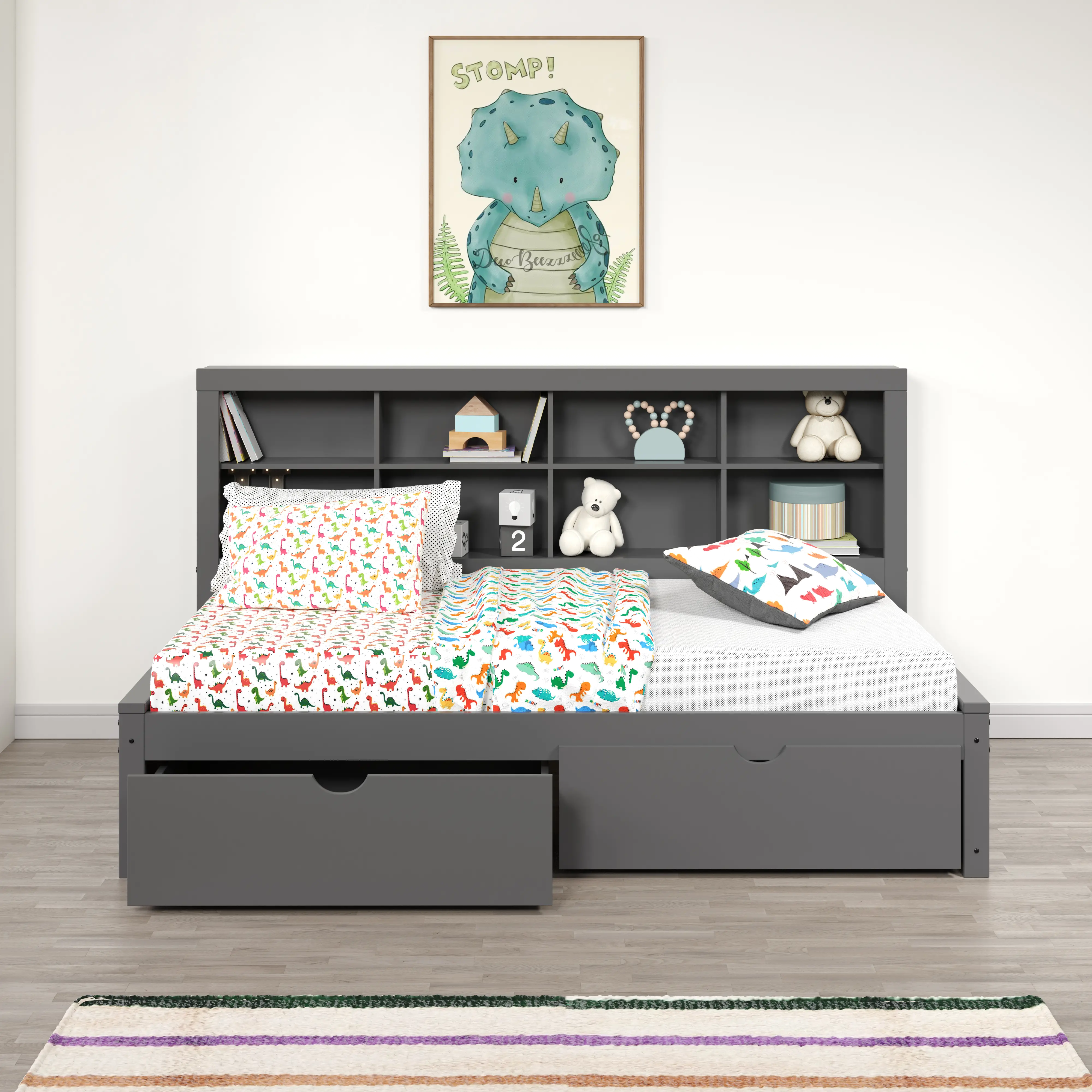 Gray Twin Bookcase Daybed with Storage Drawers-3