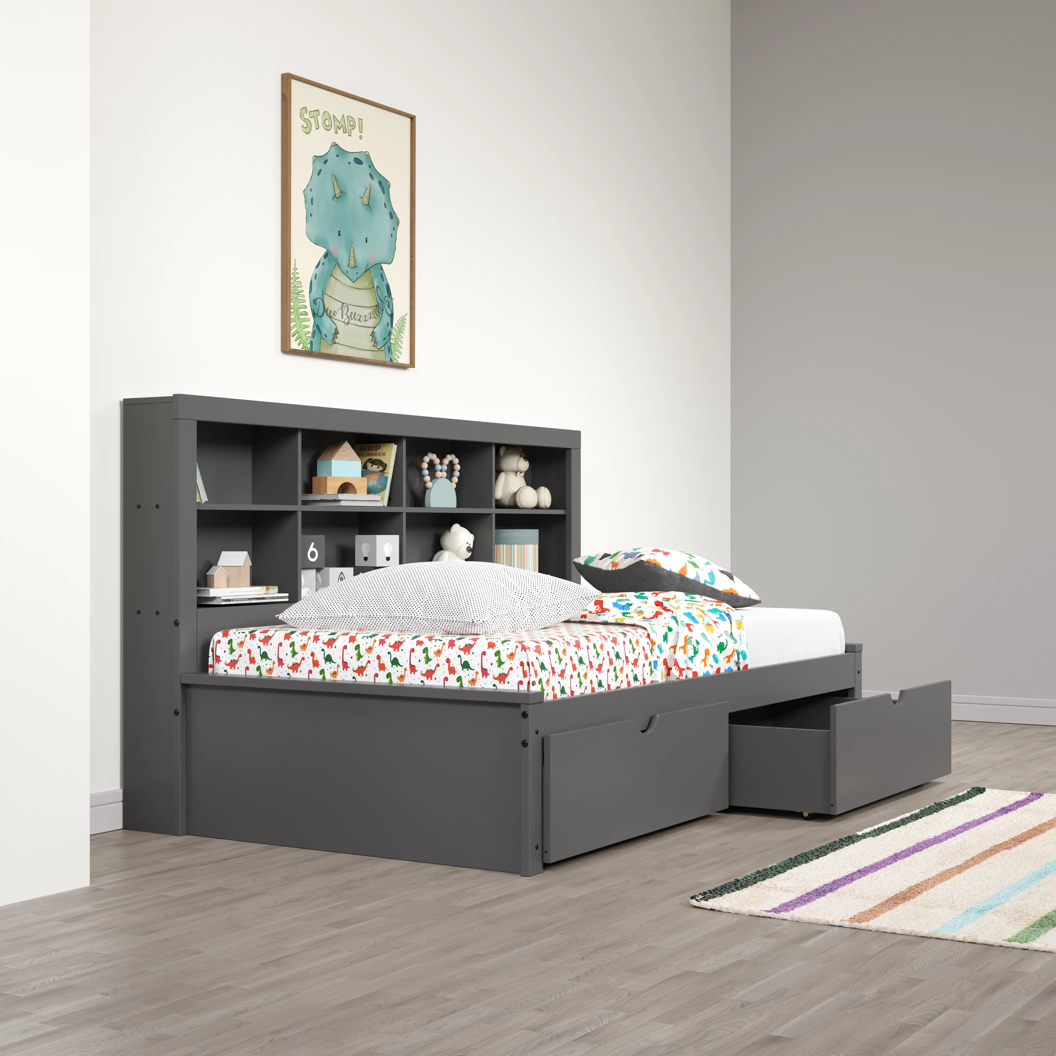 Gray Twin Bookcase Daybed with Storage Drawers-4