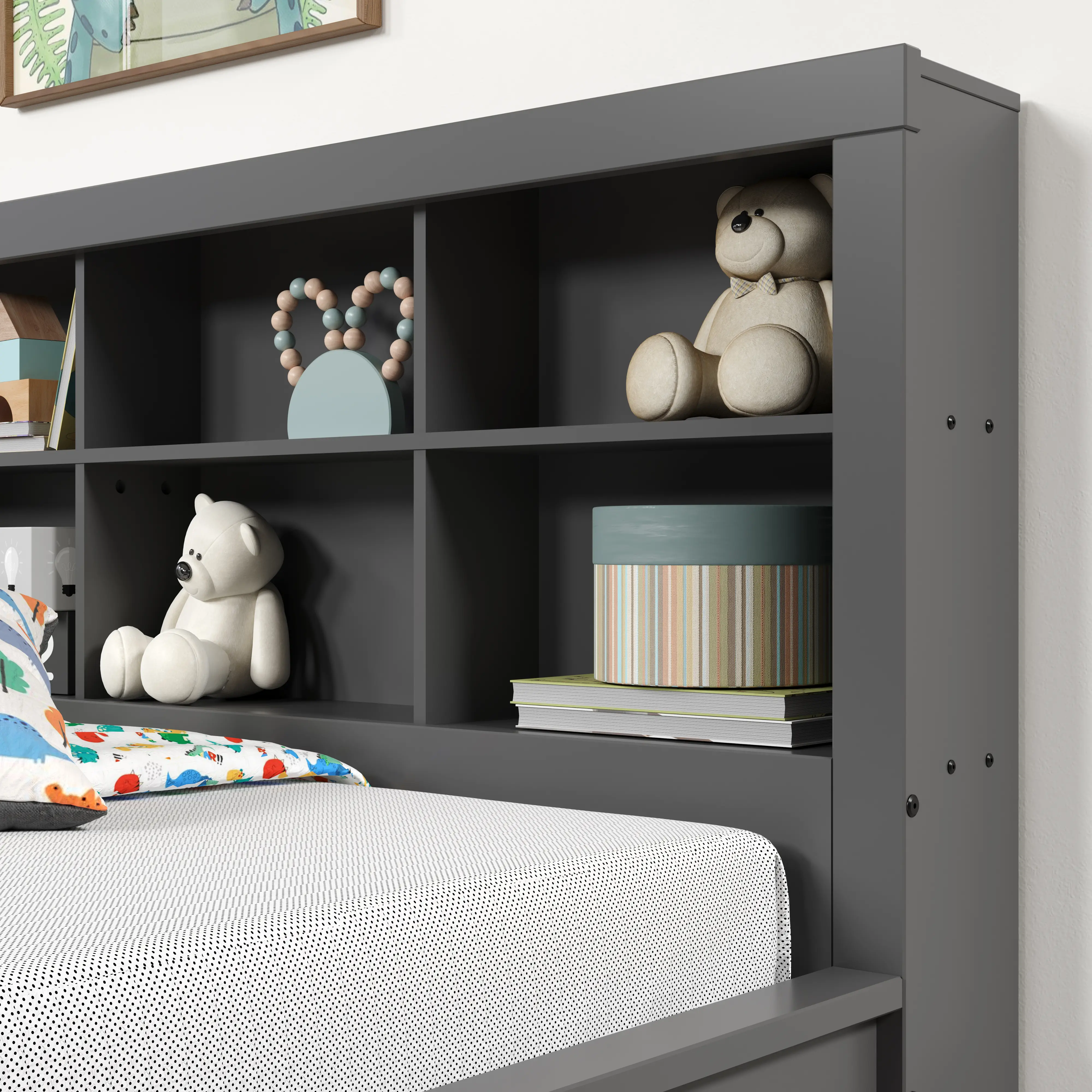 Gray Twin Bookcase Daybed with Storage Drawers-5