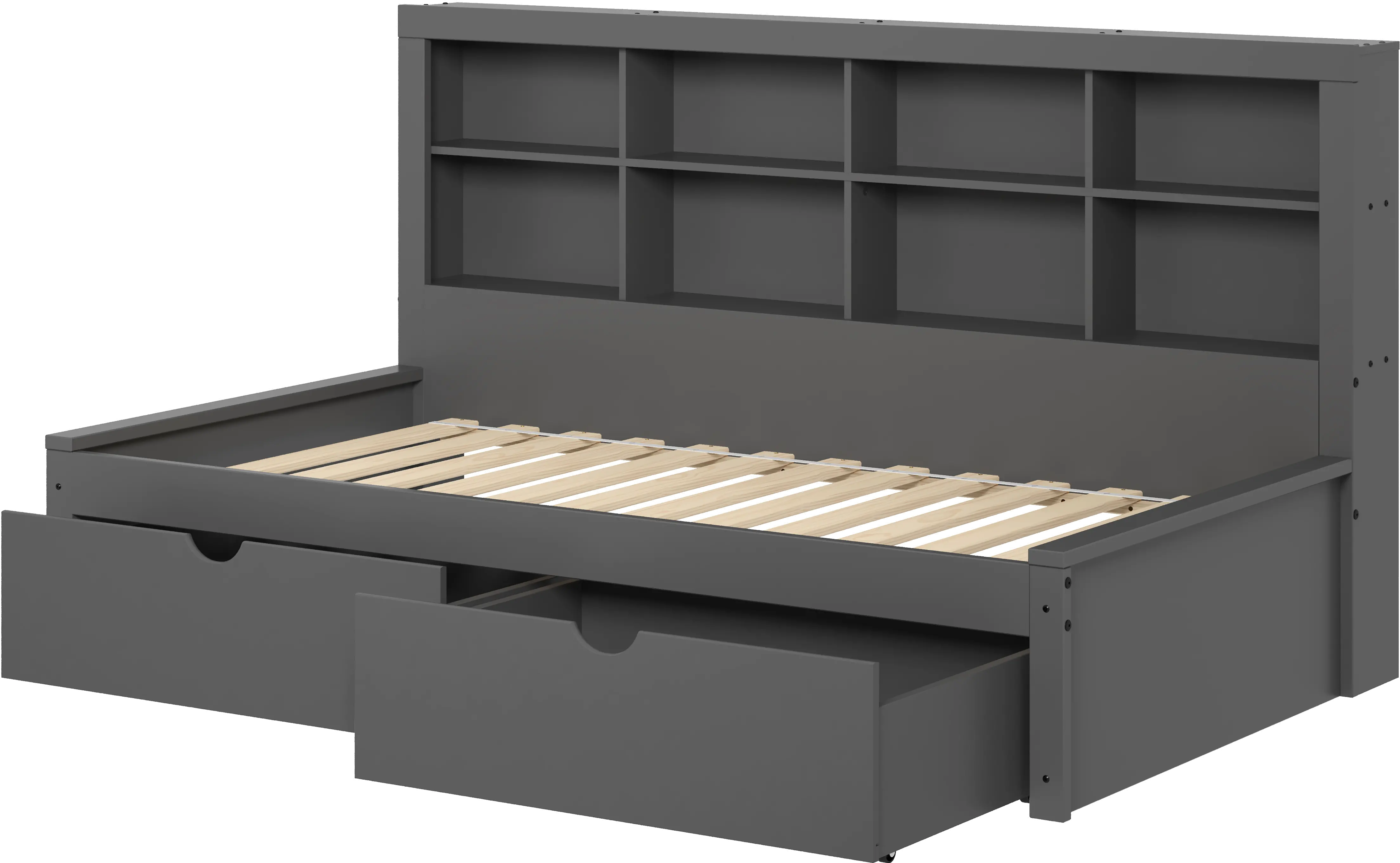 Gray Twin Bookcase Daybed with Storage Drawers-1