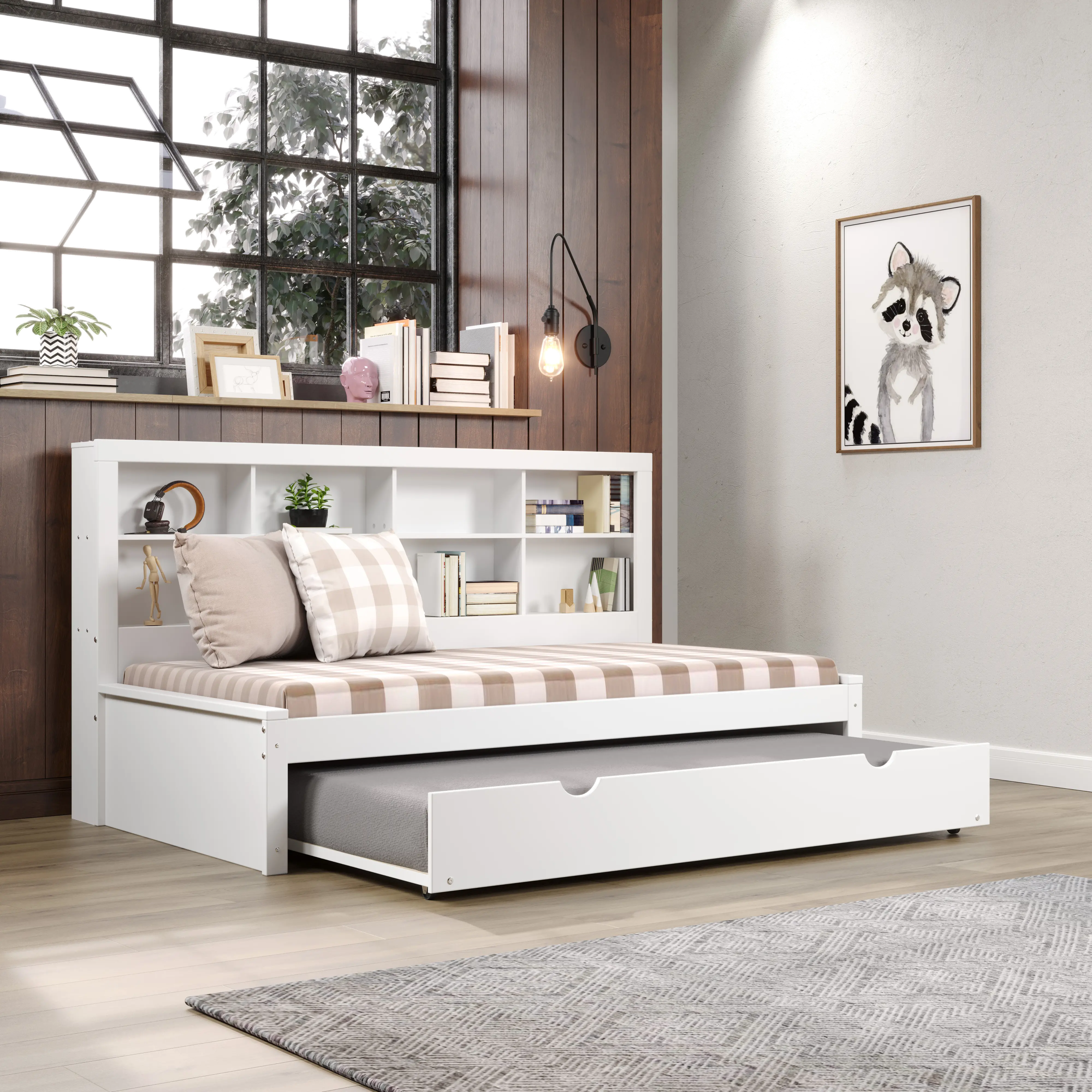 White Twin Bookcase Daybed with Trundle-2