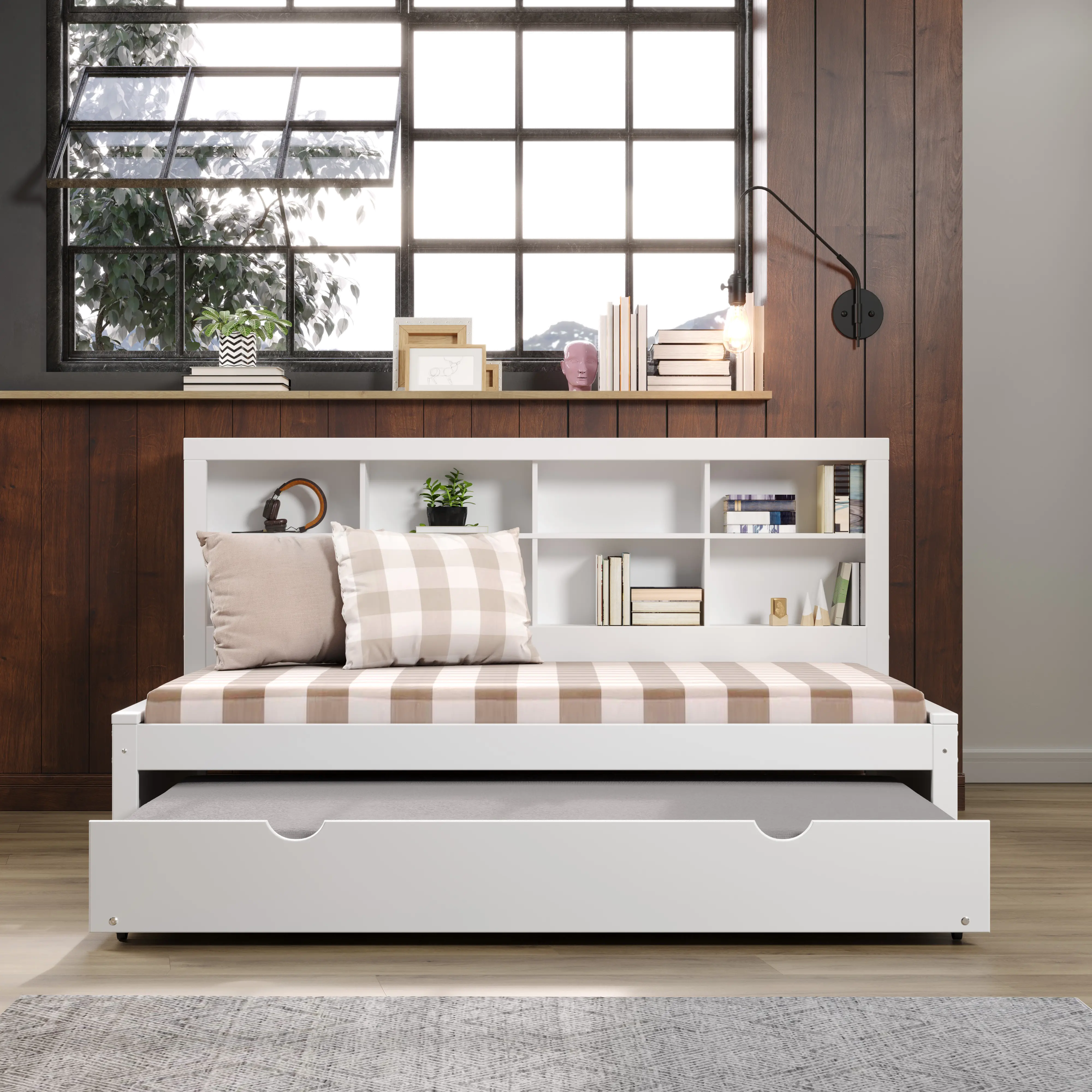 White Twin Bookcase Daybed with Trundle-1