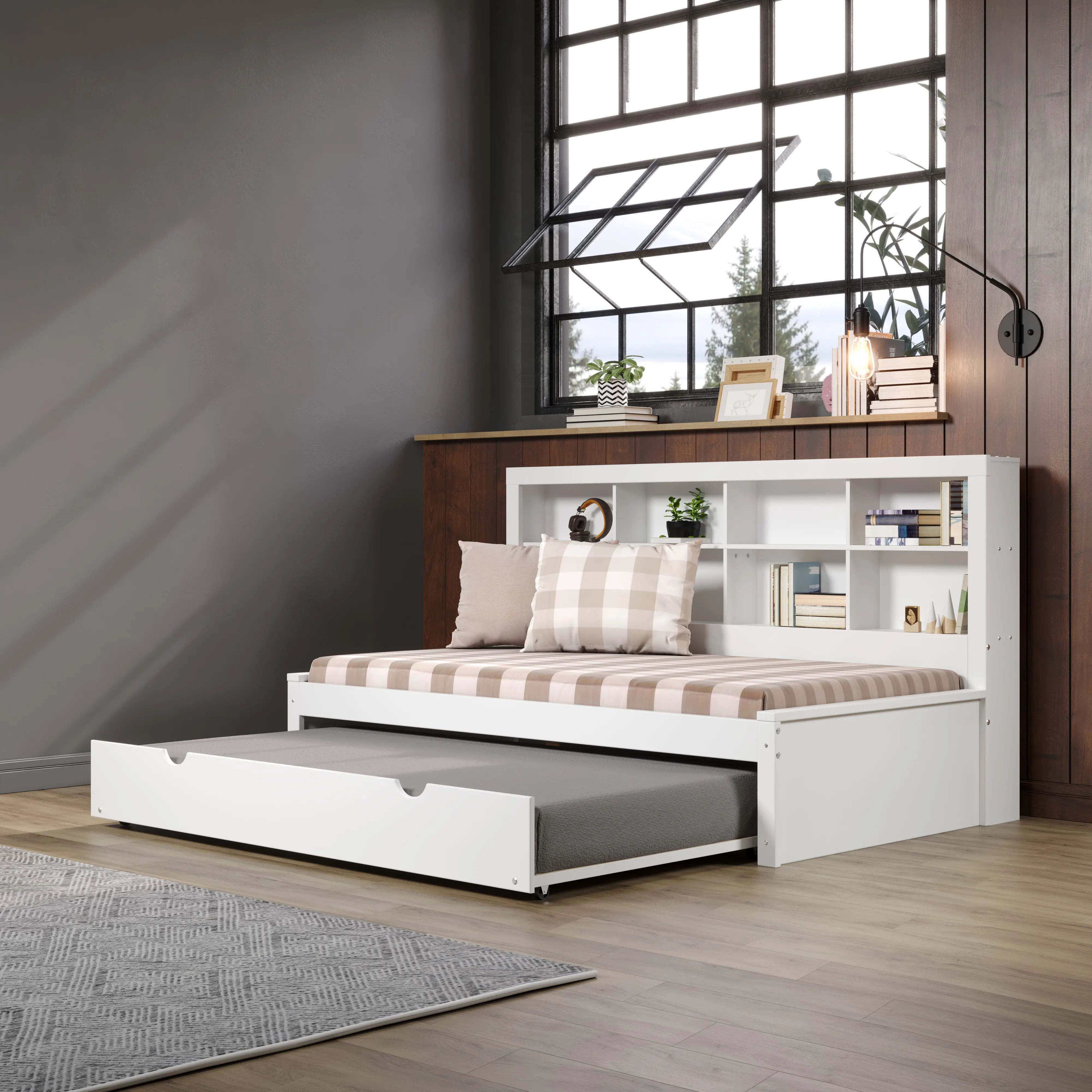White Twin Bookcase Daybed with Trundle-3