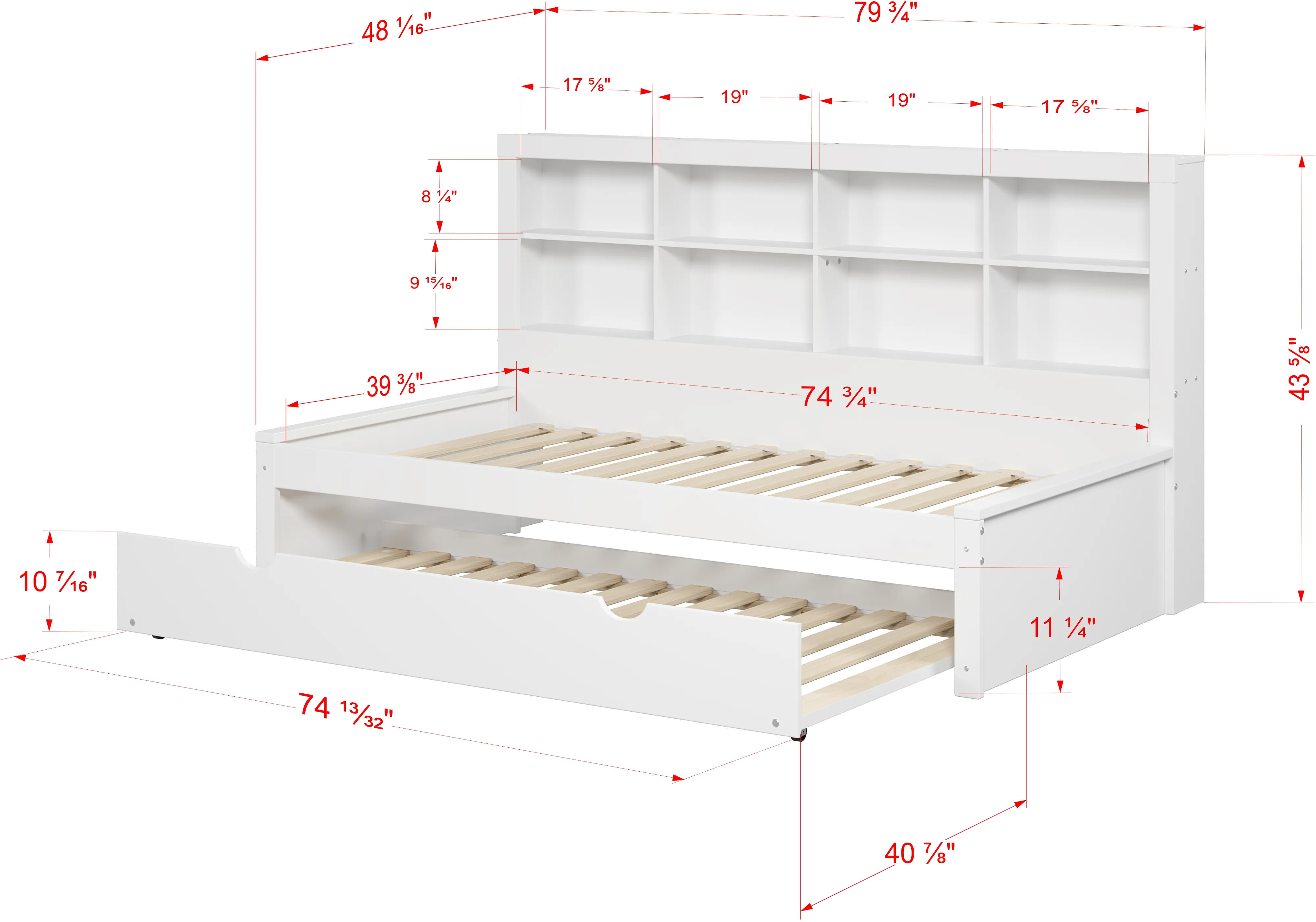 White Twin Bookcase Daybed with Trundle-5