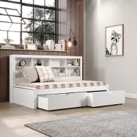 White Twin Bookcase Daybed with Storage Drawers