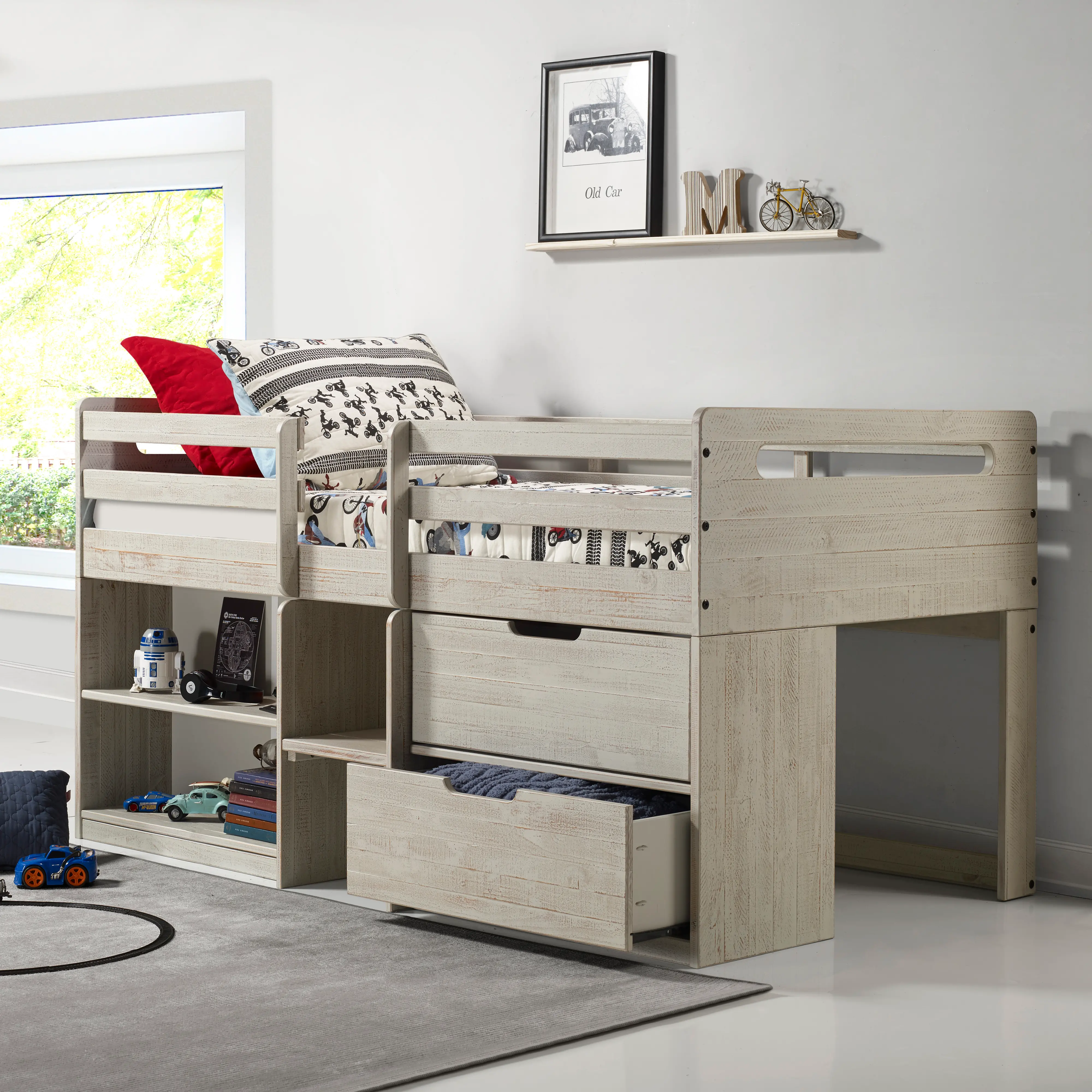 Light Gray Twin Low Loft Bed-2