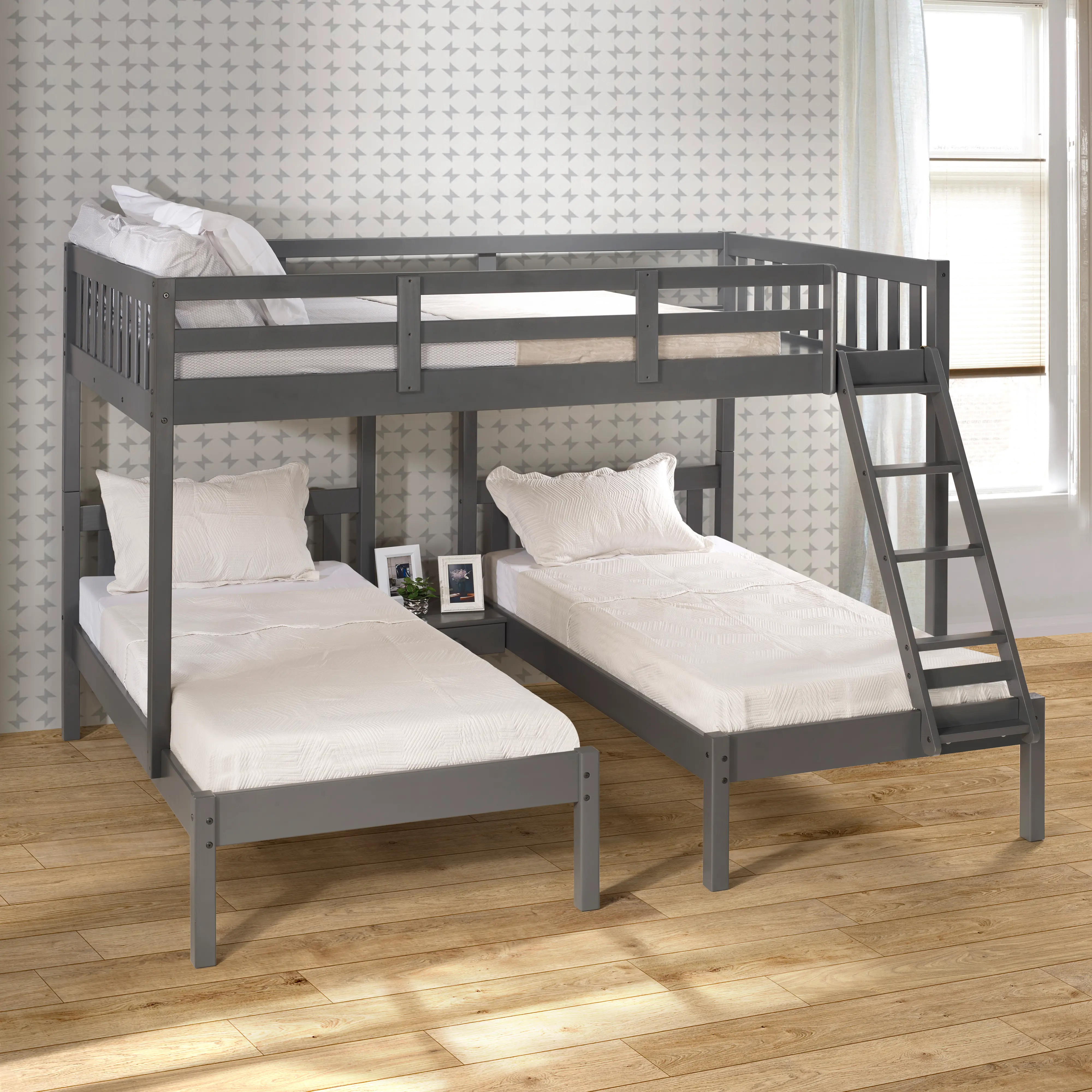 Gray Full over Double Twin Bunk Bed-2
