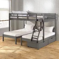 Gray Full over Double Twin Bunk Bed with Storage