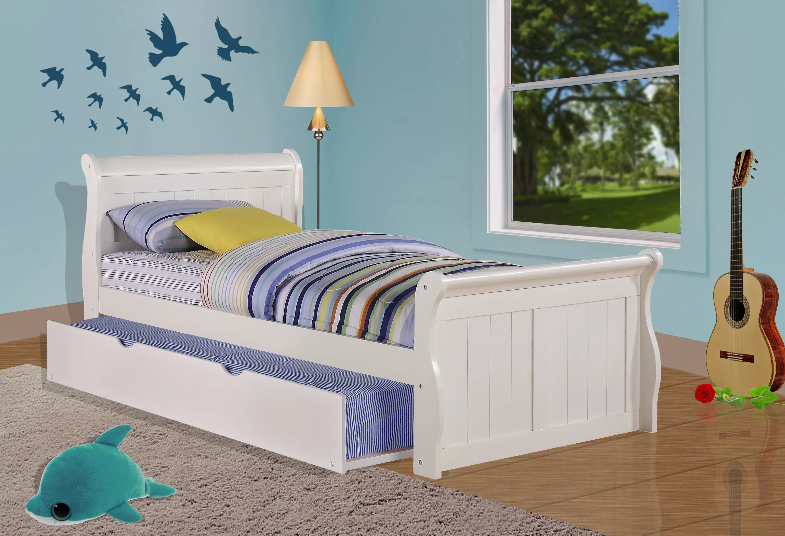 Mission White Twin Sleigh Bed with Twin Trundle-1