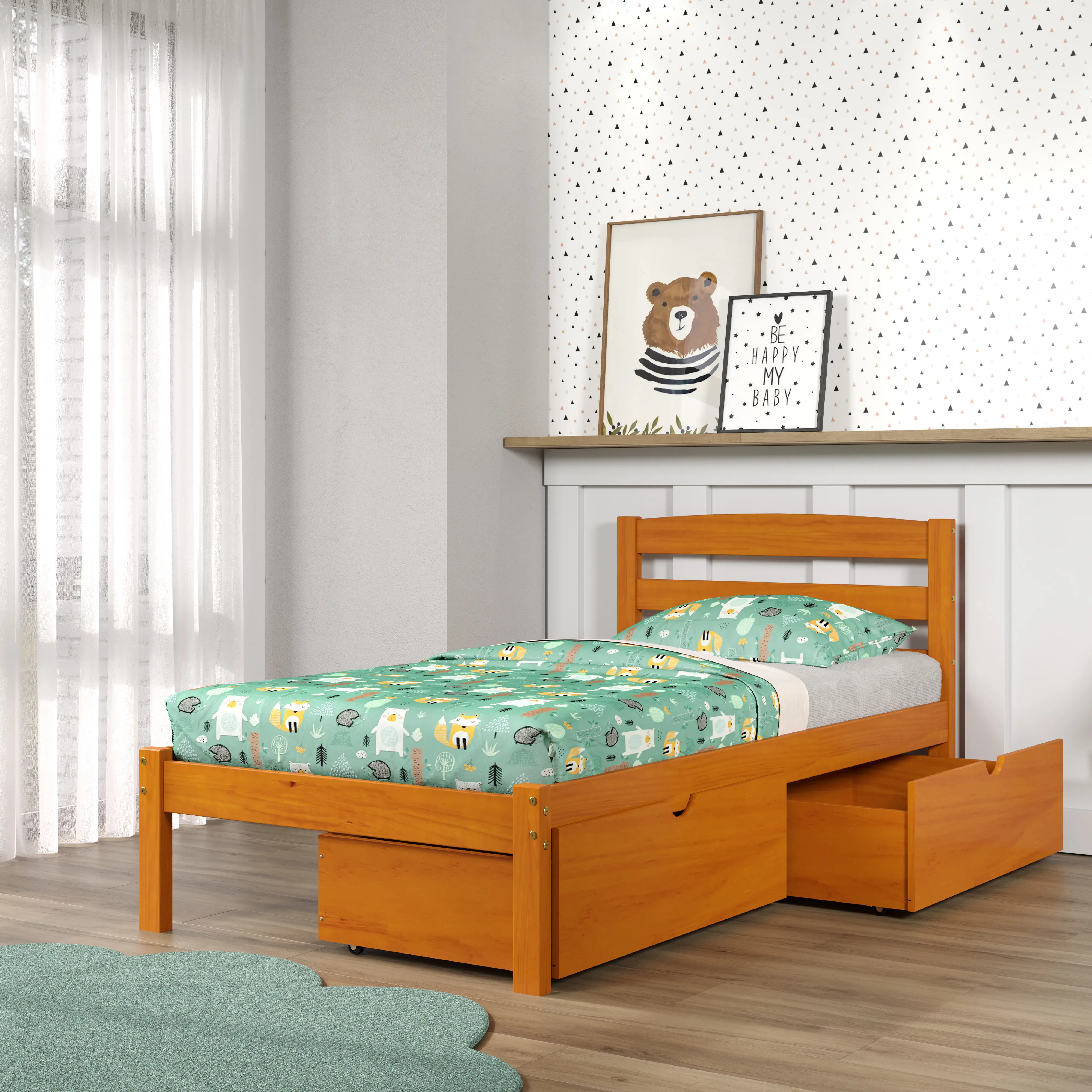 Econo Honey Twin Bed with Storage Drawers-2