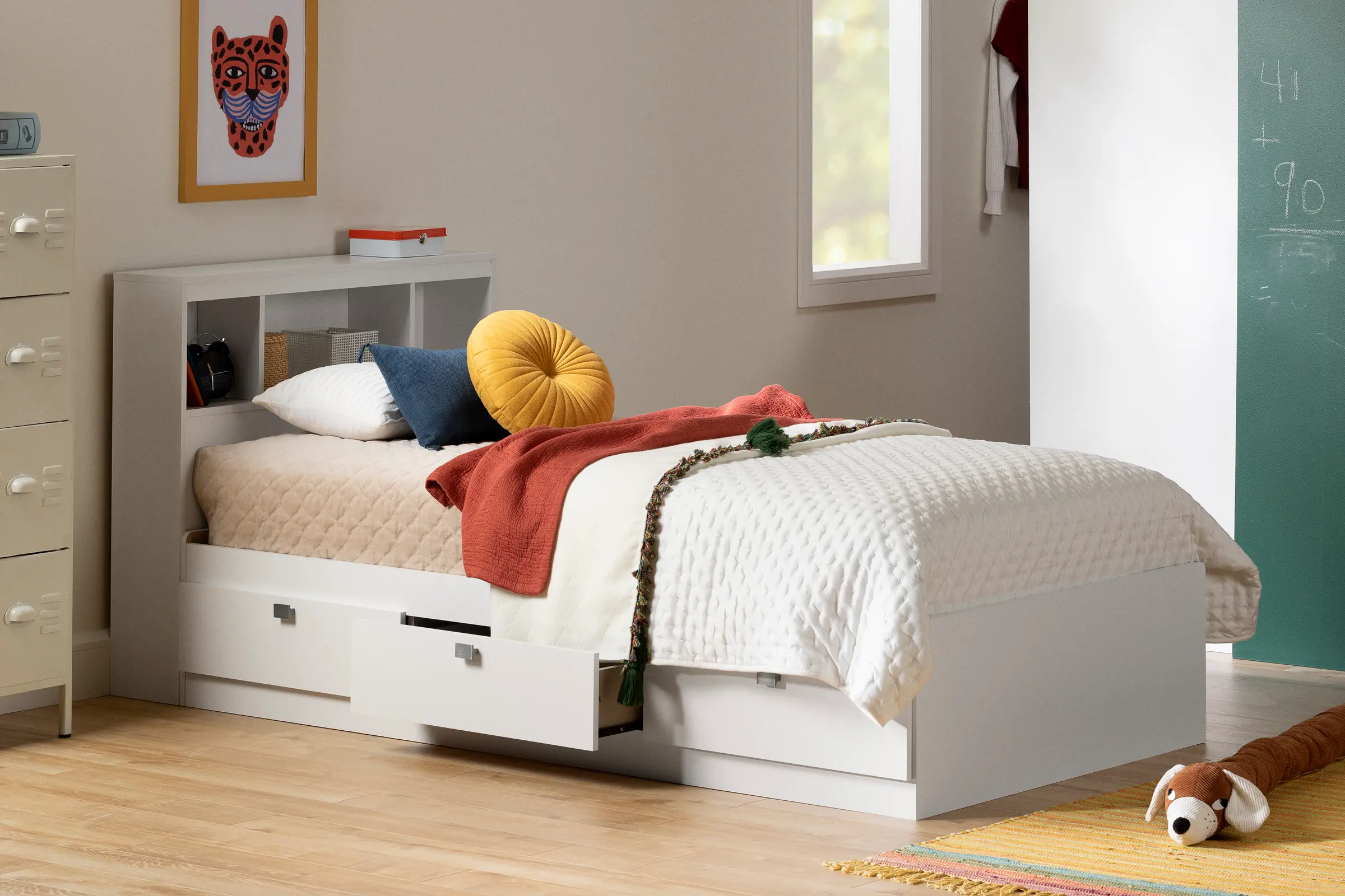 3260B2 Spark White Twin Storage Bed and Bookcase Headboard Set - South Shore-1