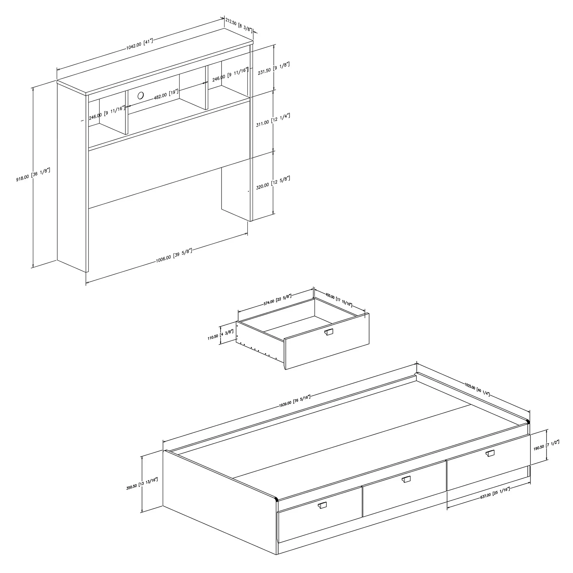 3260B2 Spark White Twin Storage Bed and Bookcase Headboard Set - South Shore-4