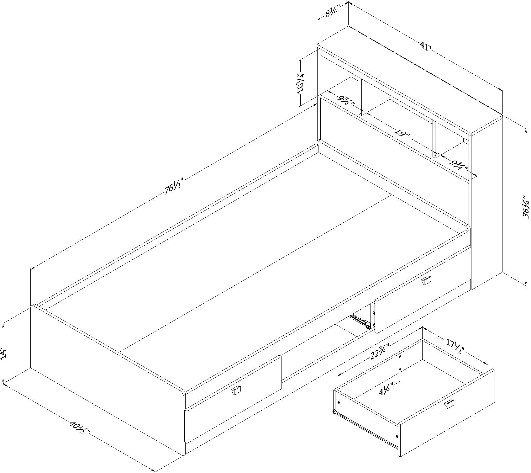 10049 Spark Black Twin Storage Bed and Bookcase Headboard Set - South Shore-4