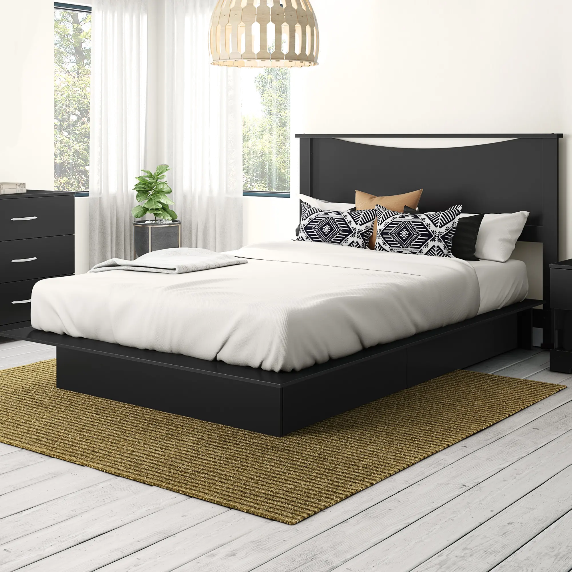 15141 Step One Black Full/Queen Bed and Headboard Set - South Shore-2