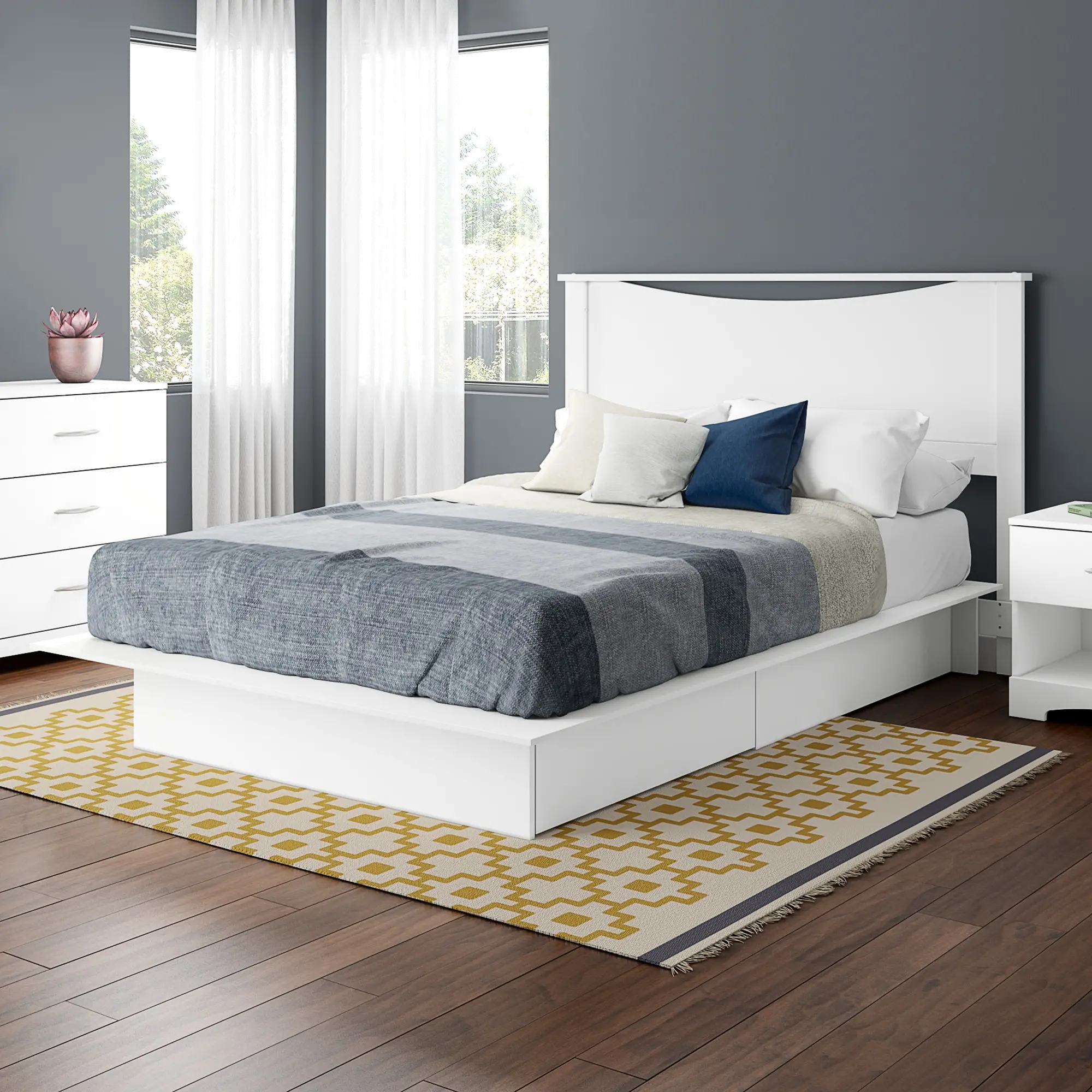 15142 Step One White Full/Queen Bed and Headboard Set - South Shore-2