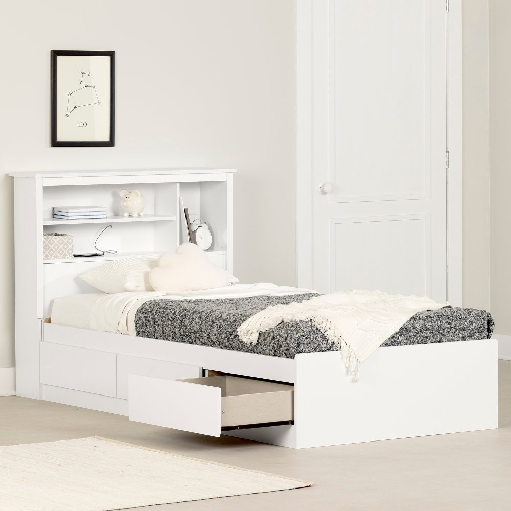 Vito White Twin Mates Bed with Bookcase Headboard - South Shore