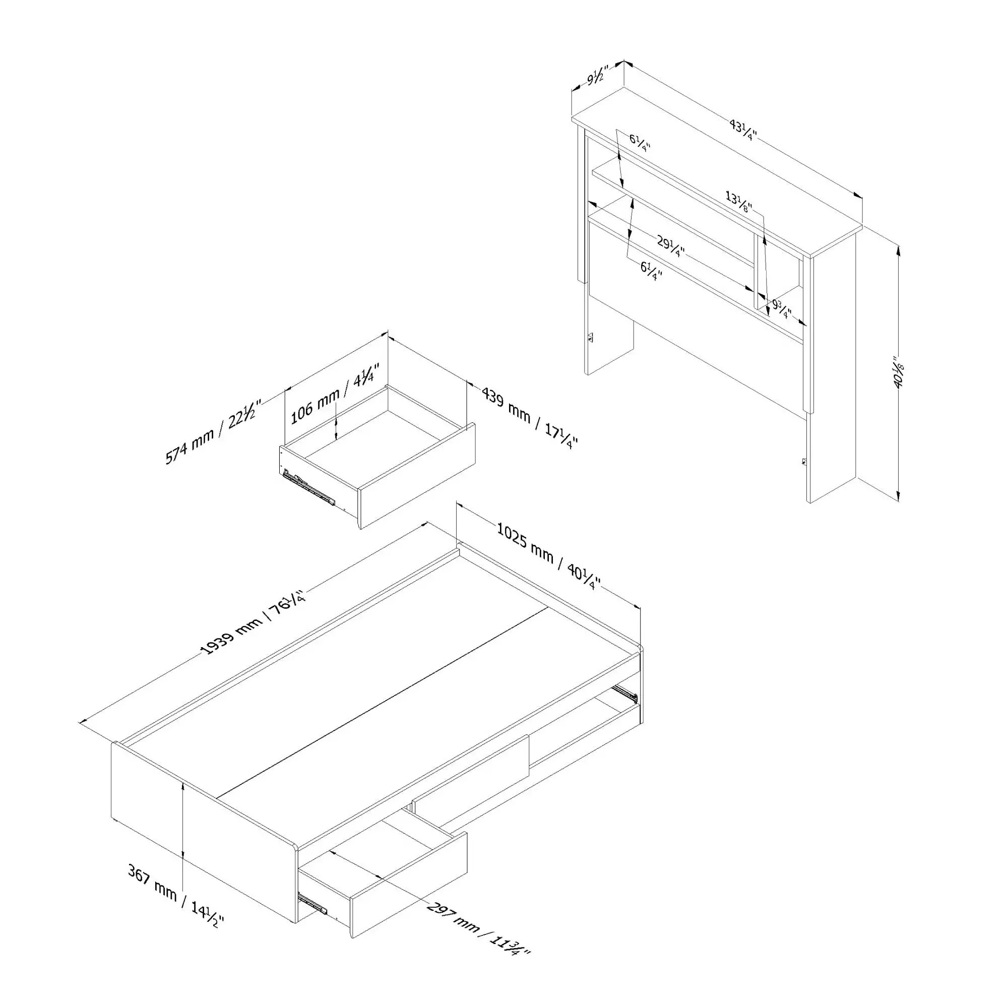 11274 Vito White Twin Mates Bed with Bookcase Headboard - South Shore-8