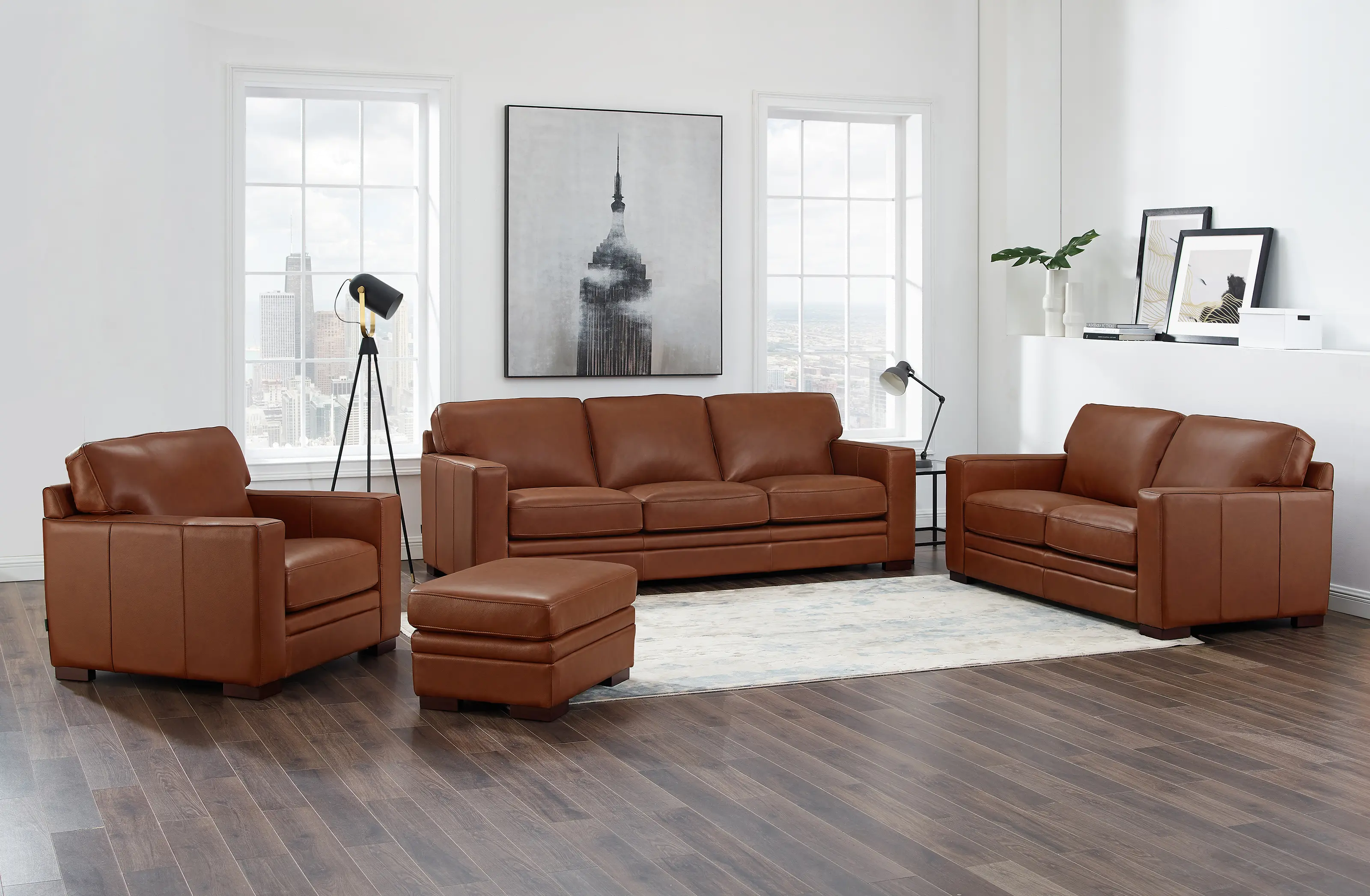 Chatsworth Brown Leather 4 Piece Living Room Set-2