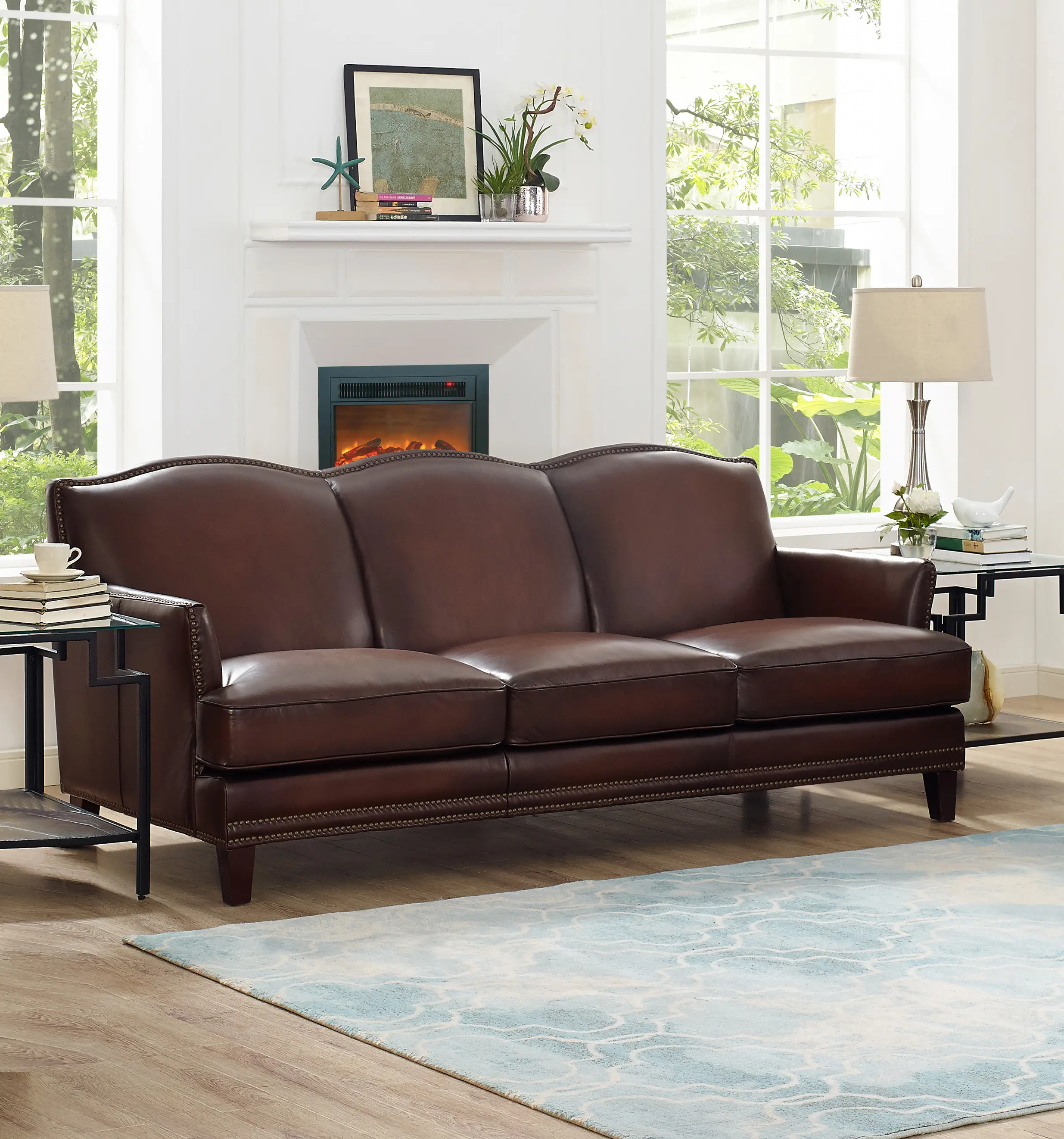 Manchester Brown Leather 2 Piece Living Room Set - Sofa & Chair-3