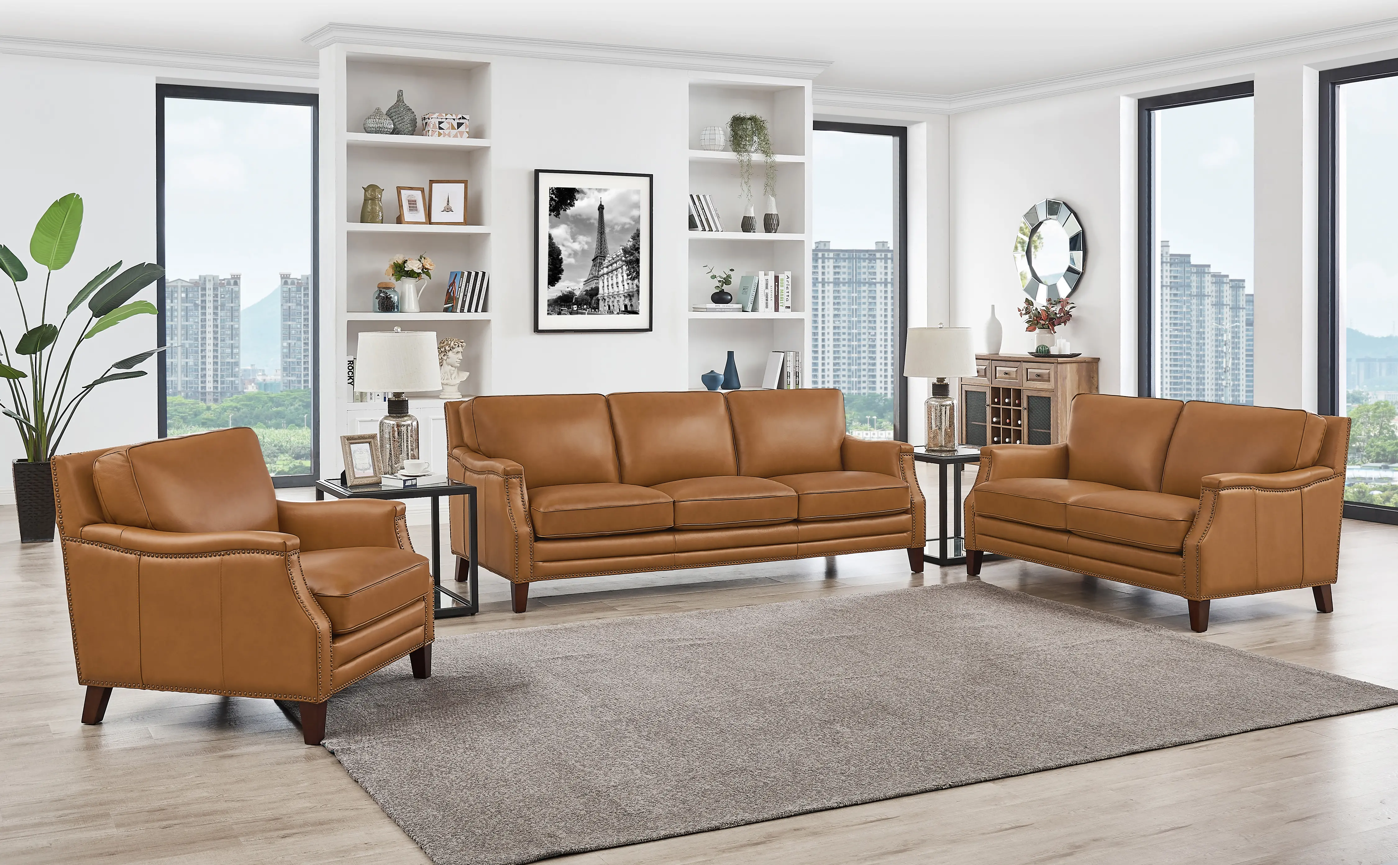 Romano Brown Leather 3 Piece Living Room Set-2