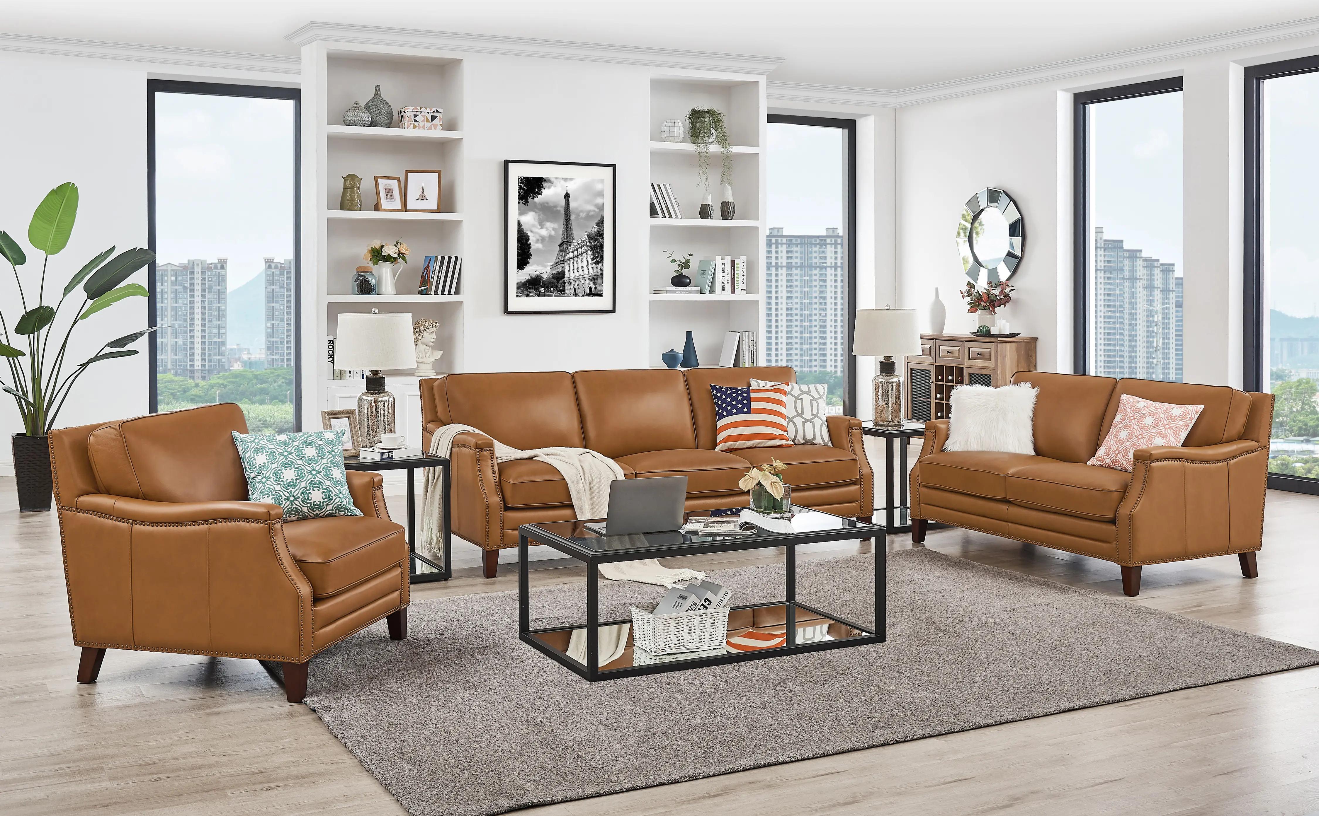 Romano Brown Leather 3 Piece Living Room Set-3