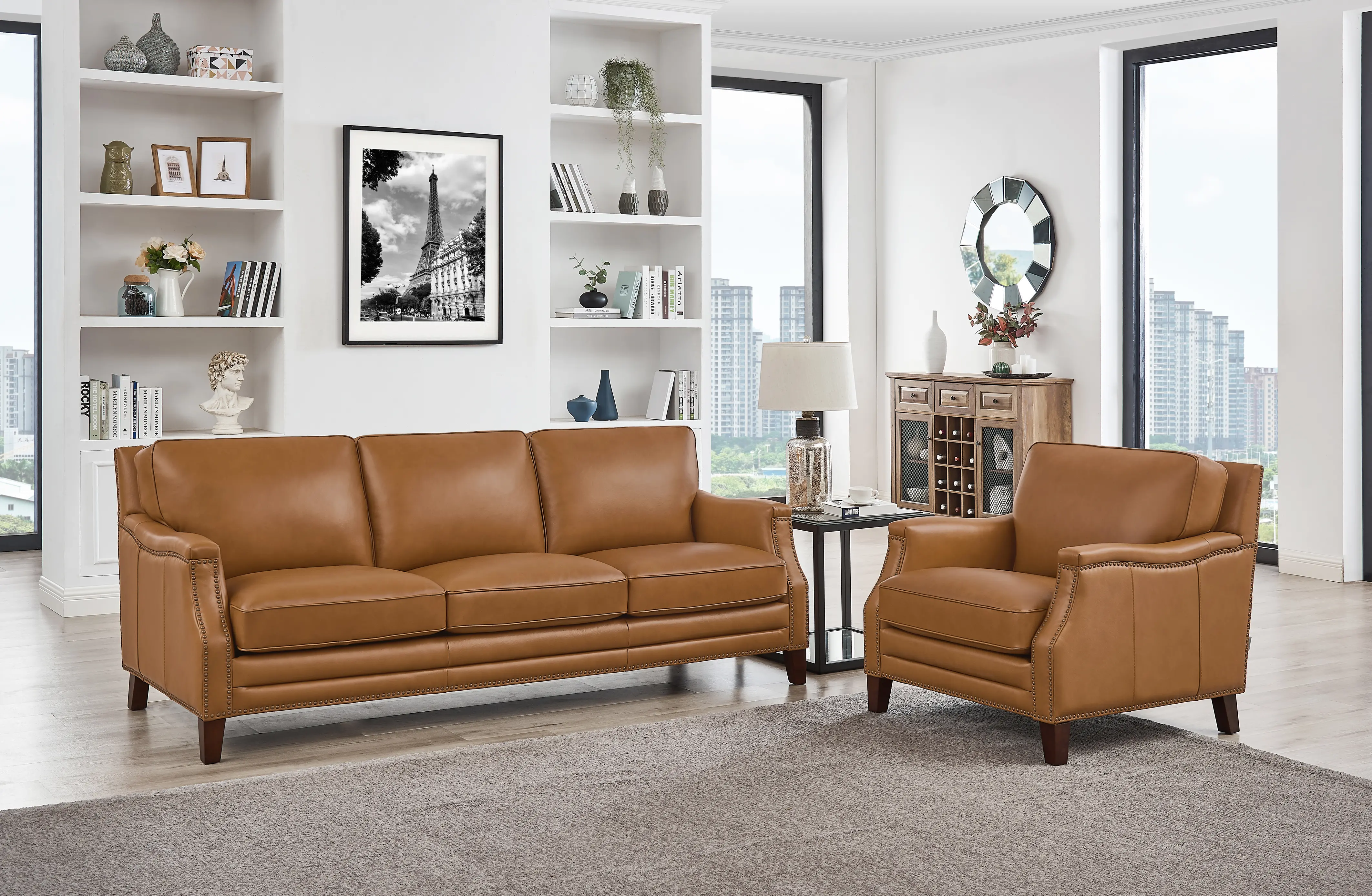 Romano Brown Leather 2 Piece Living Room Set - Sofa & Chair-2