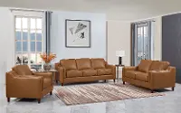 Ballari Cognac Brown Leather 3 Piece Living Room Set with Loveseat