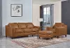 Ballari Cognac Brown Leather 3 Piece Living Room Set with Ottoman
