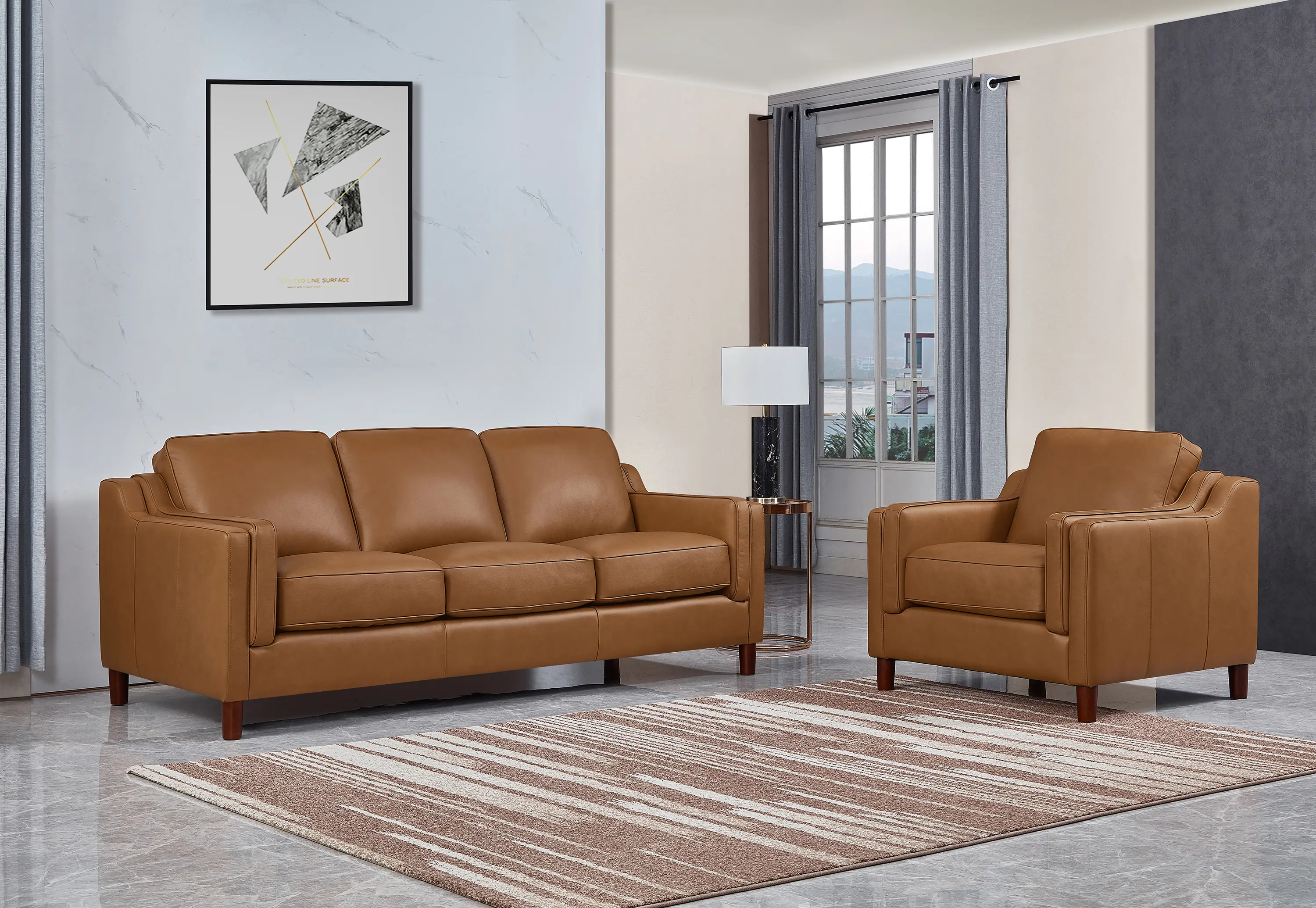 Ballari Cognac Brown Leather 2 Piece Living Room Set - Sofa & Chair-2