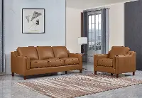 Ballari Cognac Brown Leather 2 Piece Living Room Set - Sofa & Chair