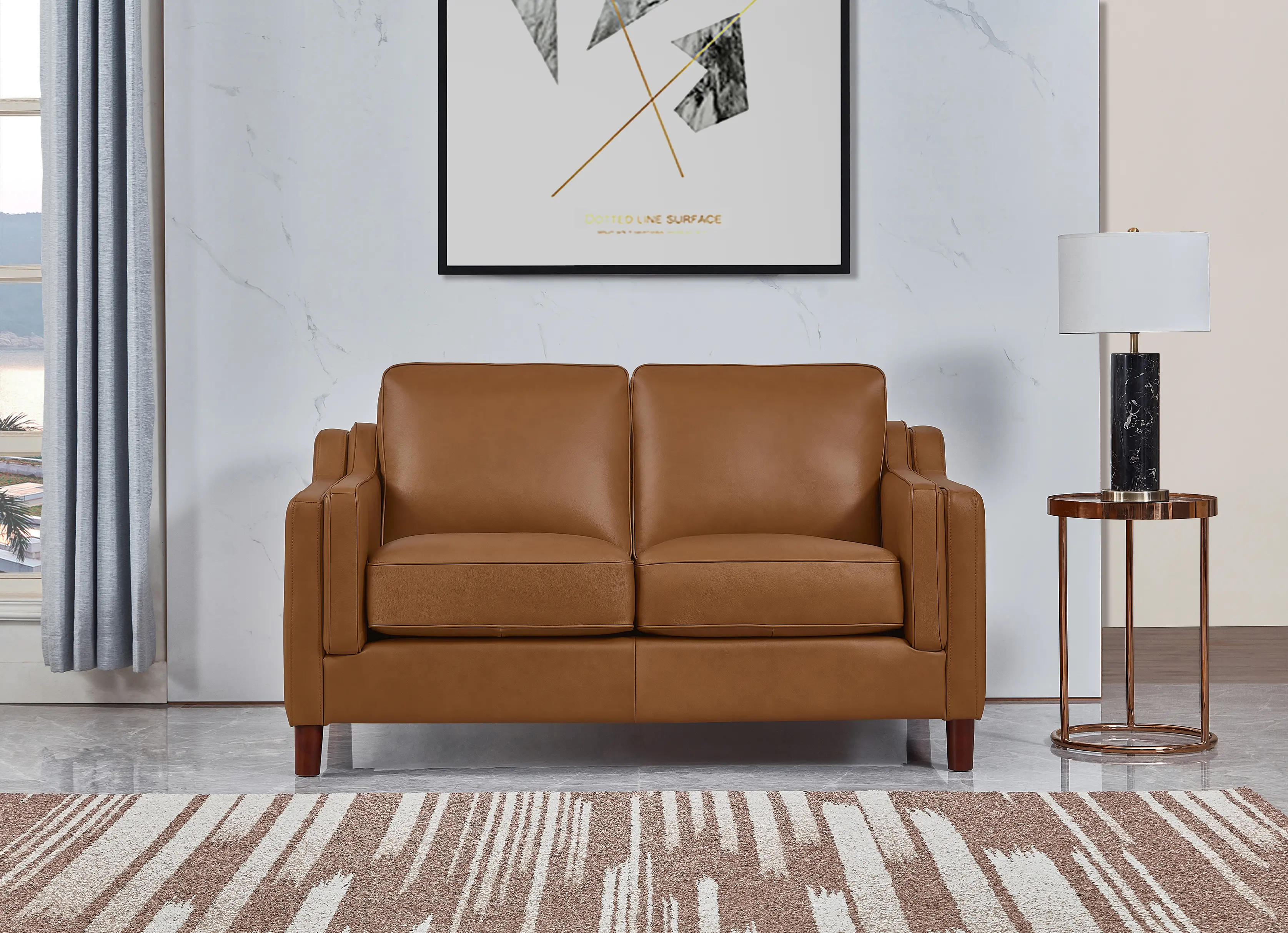 Ballari Cognac Brown Leather Loveseat-2