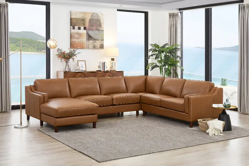Ballari Cognac Brown Leather 4 Piece Sectional with Left-Facing Chaise