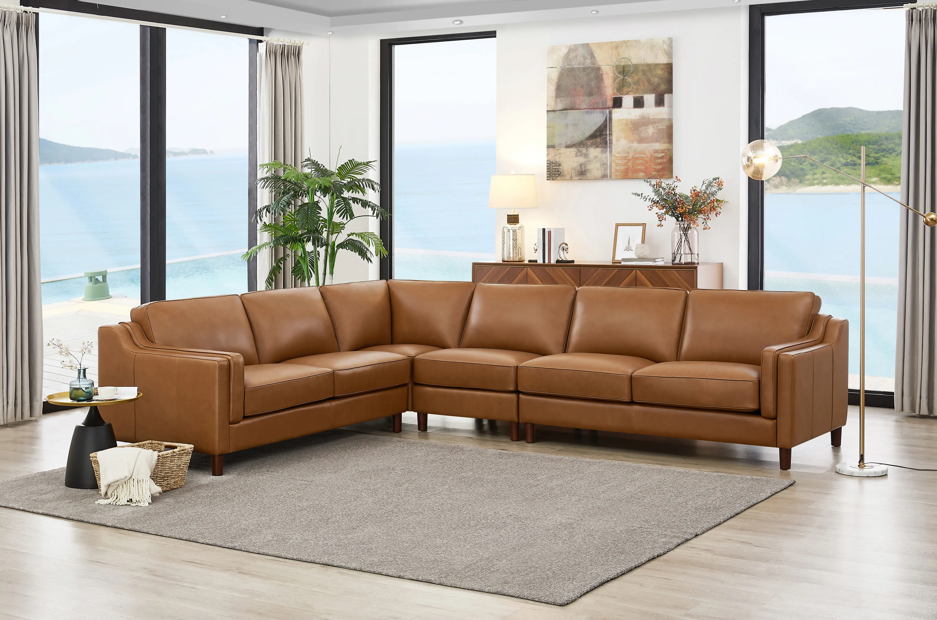 Ballari Cognac Brown Leather 4 Piece Sectional-2