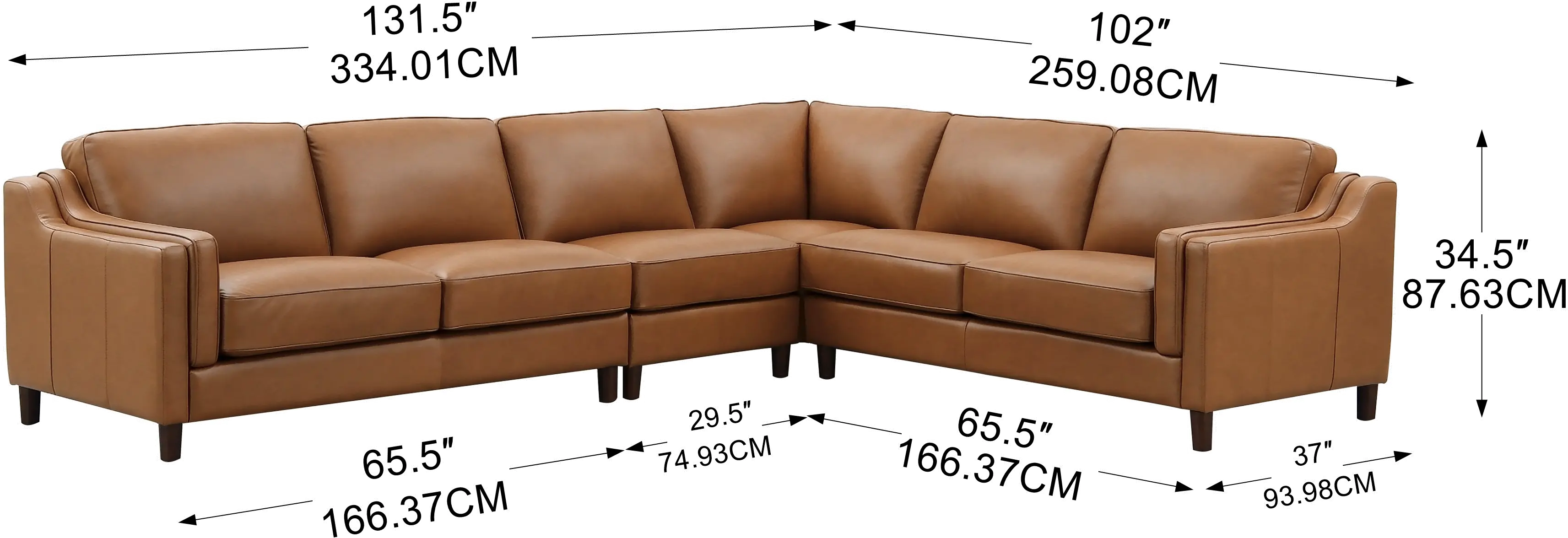 Ballari Cognac Brown Leather 4 Piece Sectional-4