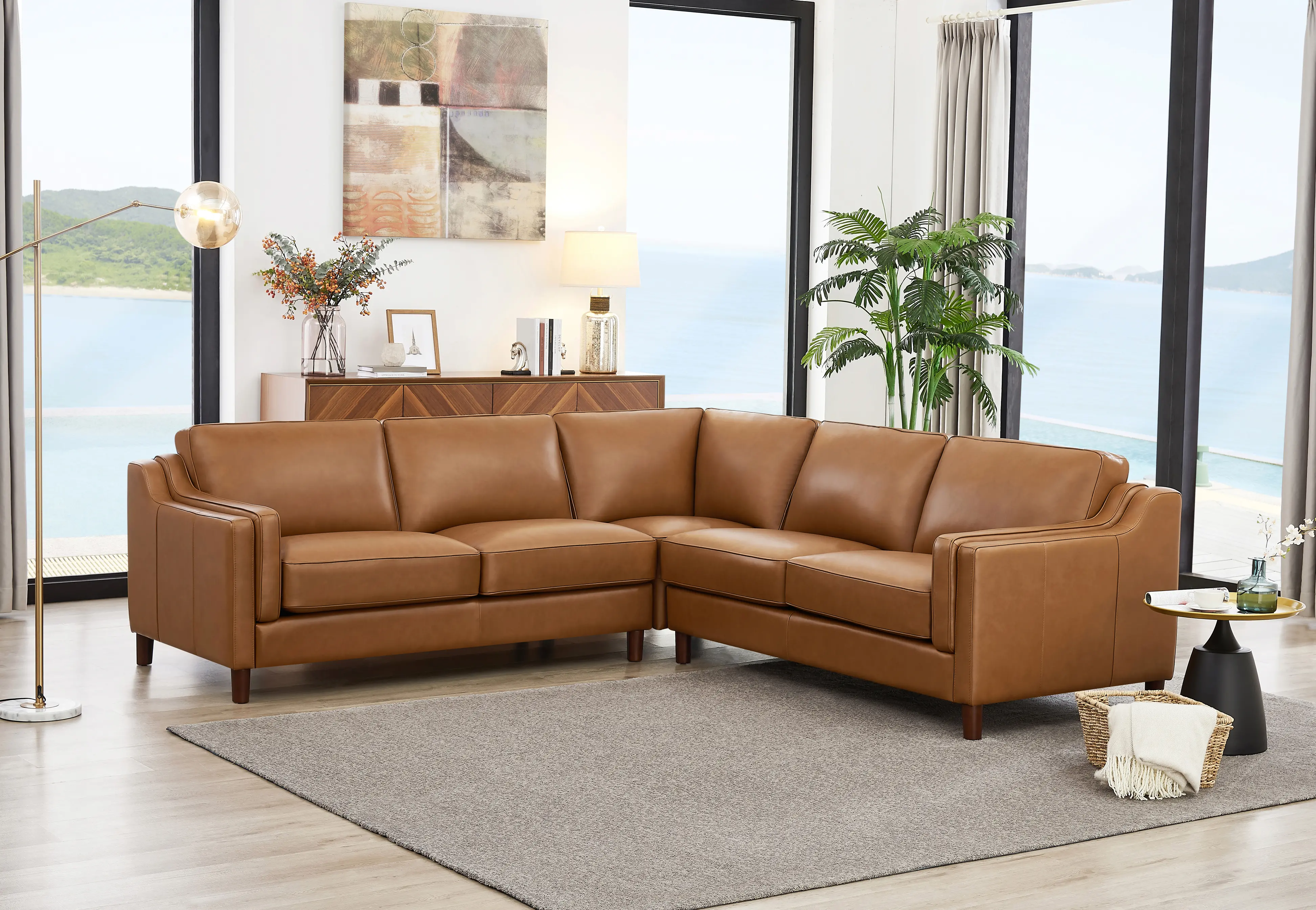 Ballari Cognac Brown Leather 3 Piece Sectional-2