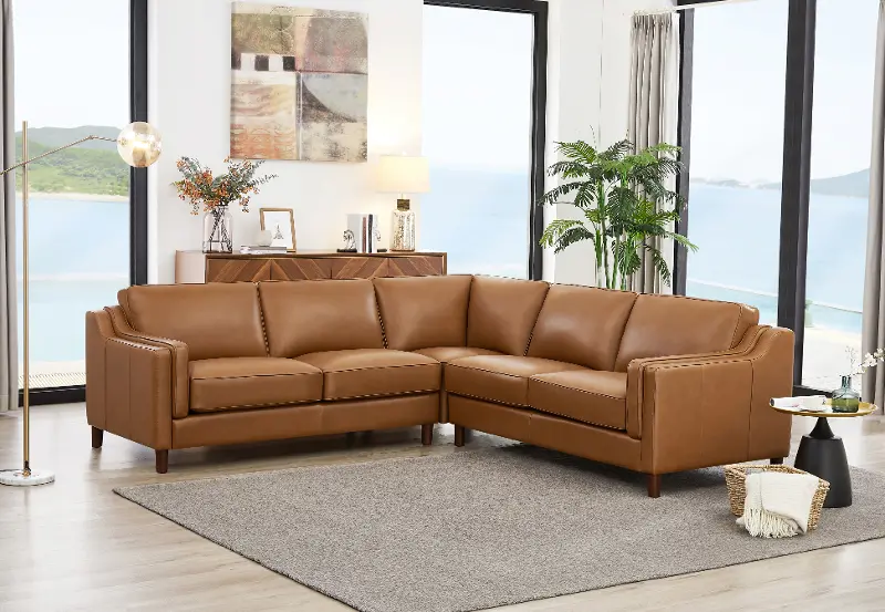 Ballari Cognac Brown Leather 3 Piece Sectional