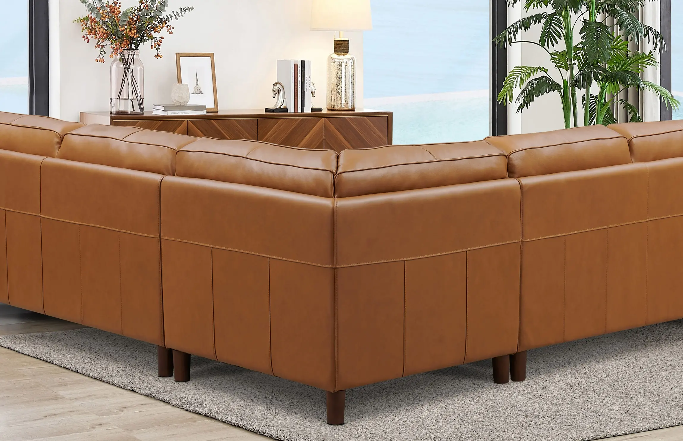 Ballari Cognac Brown Leather 3 Piece Sectional-3